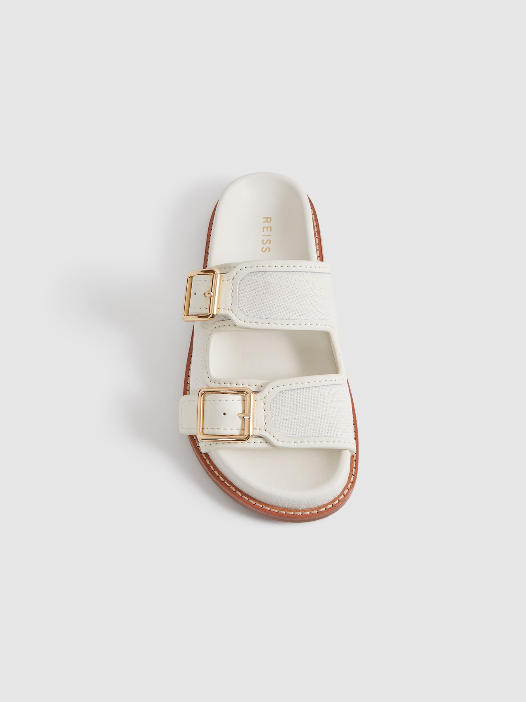 Leather Raffia Sliders in White - Image 4 of 4