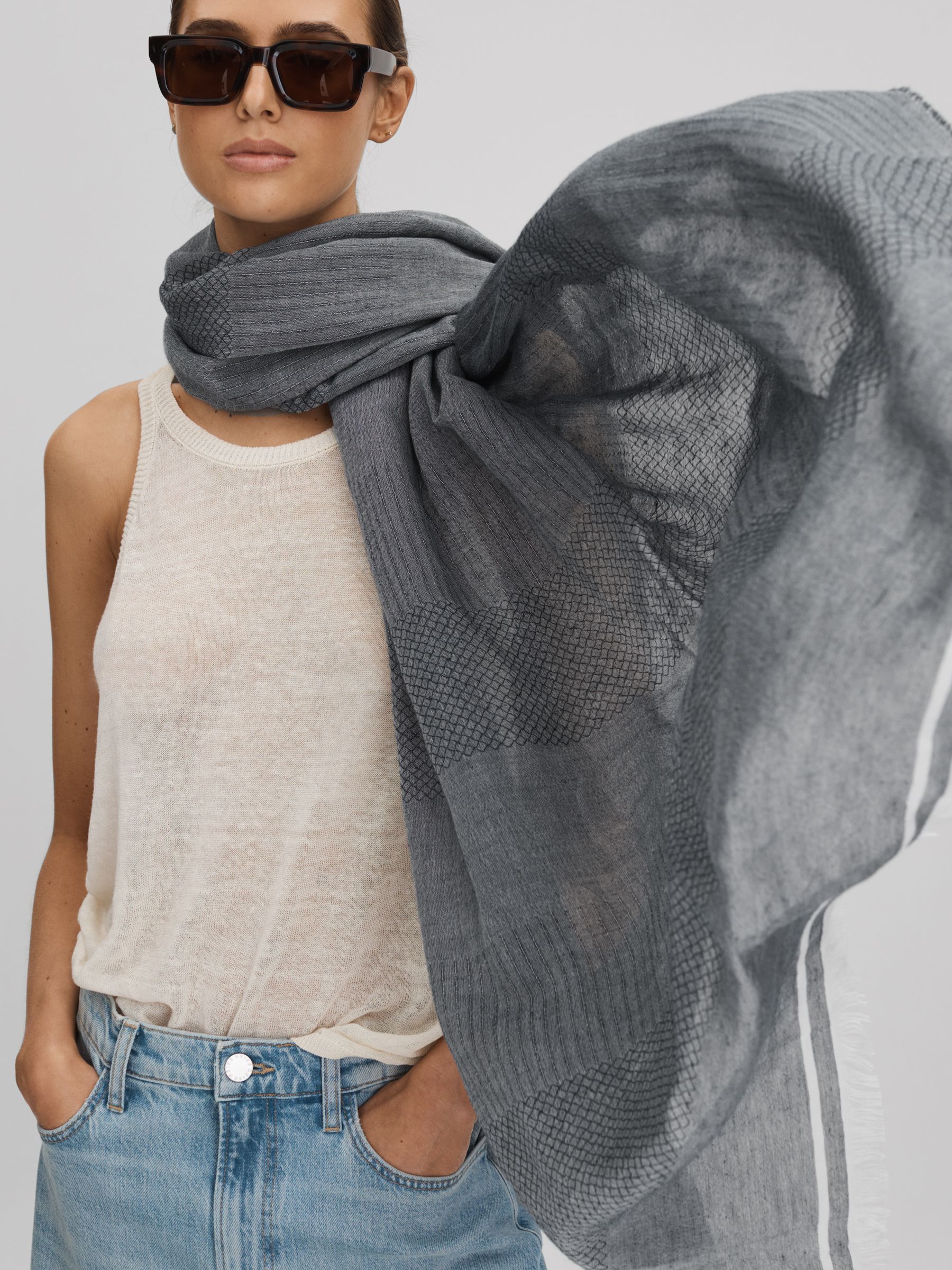 Modal Blend Yarn Dyed Scarf in Blue - Image 1 of 6