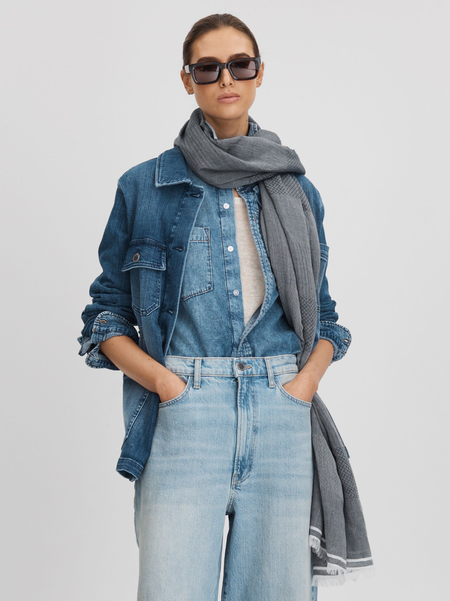 Modal Blend Yarn Dyed Scarf in Blue - Image 4 of 6