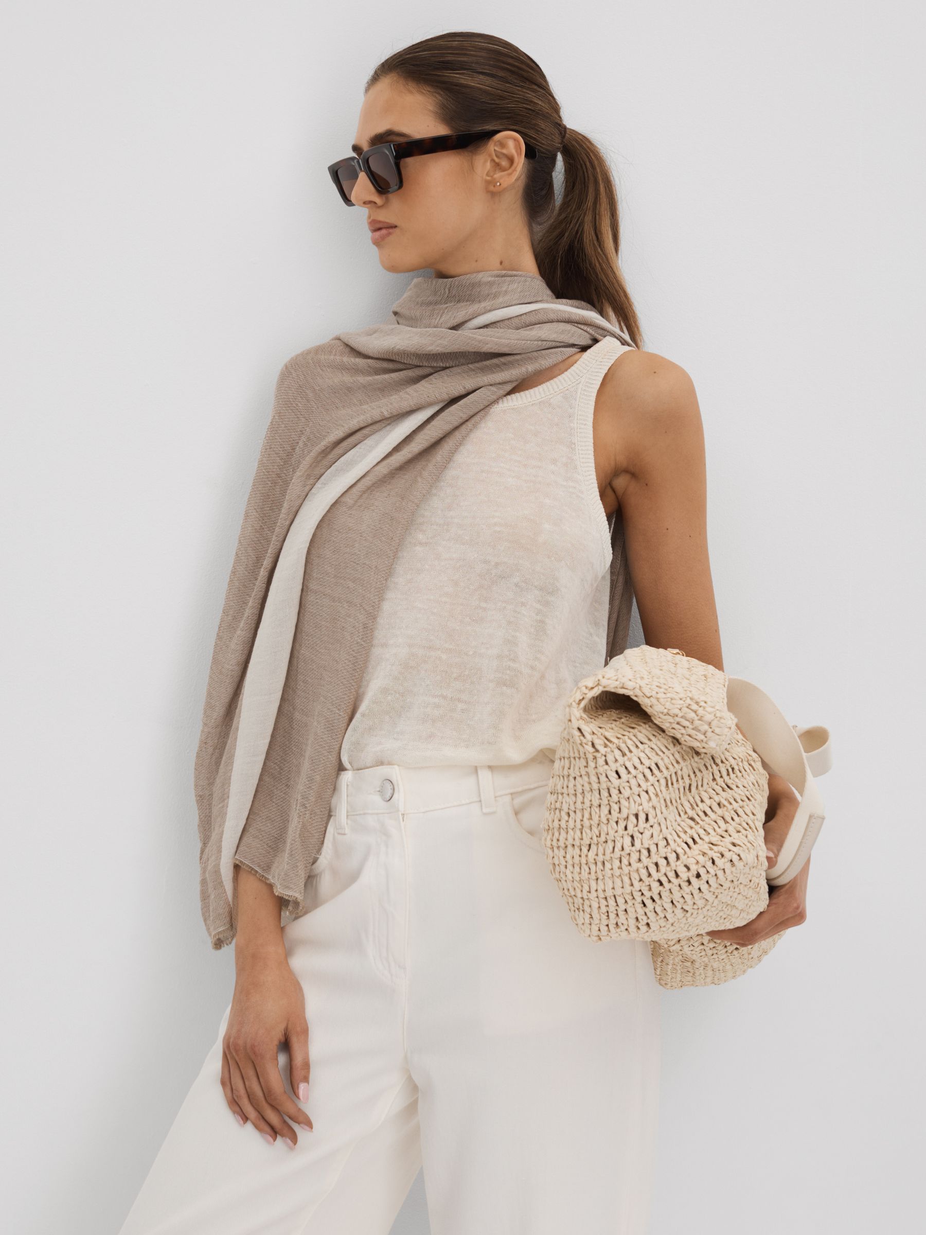 Modal-Linen Striped Scarf in Camel - Image 1 of 5