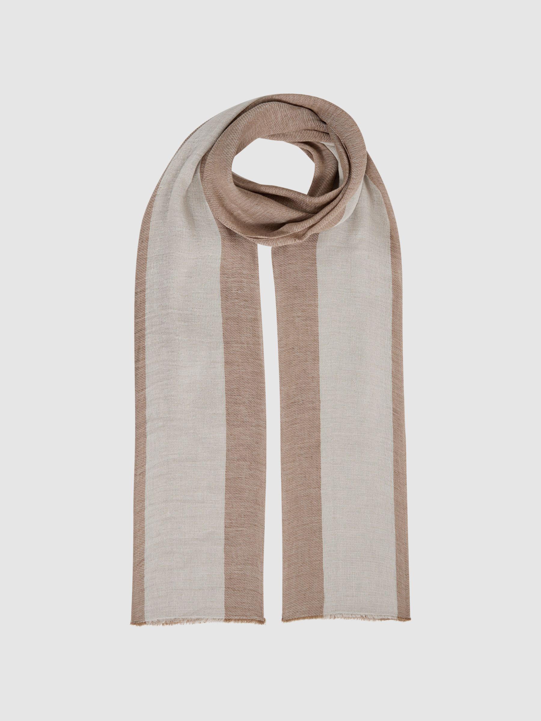 Modal-Linen Striped Scarf in Camel - Image 2 of 5 Modal-Linen Striped Scarf in Camel - Image 2 of 5