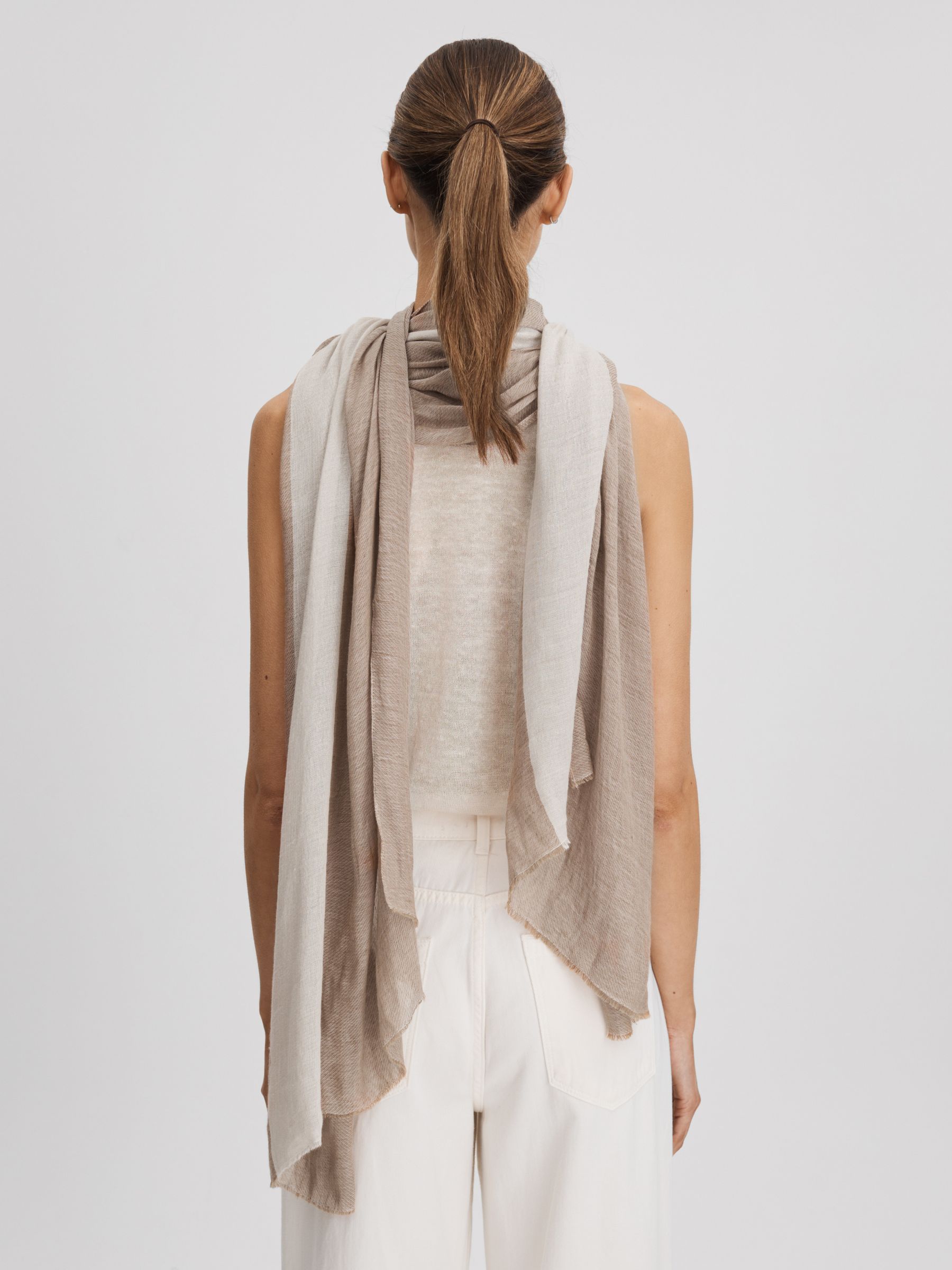 Modal-Linen Striped Scarf in Camel - Image 4 of 5