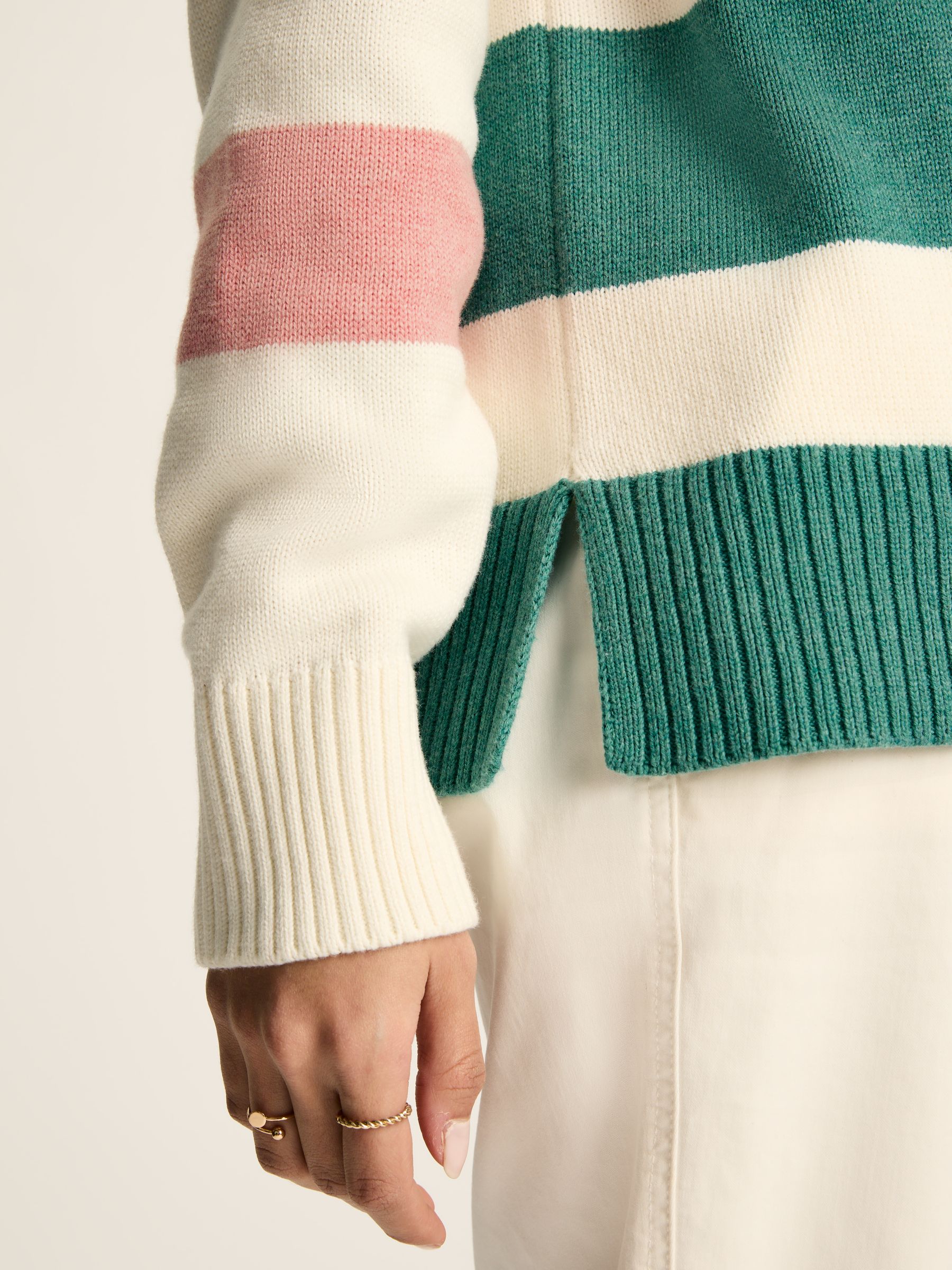 Marion Pink & Green Striped V-Neck Jumper With Collar - Image 5 of 6