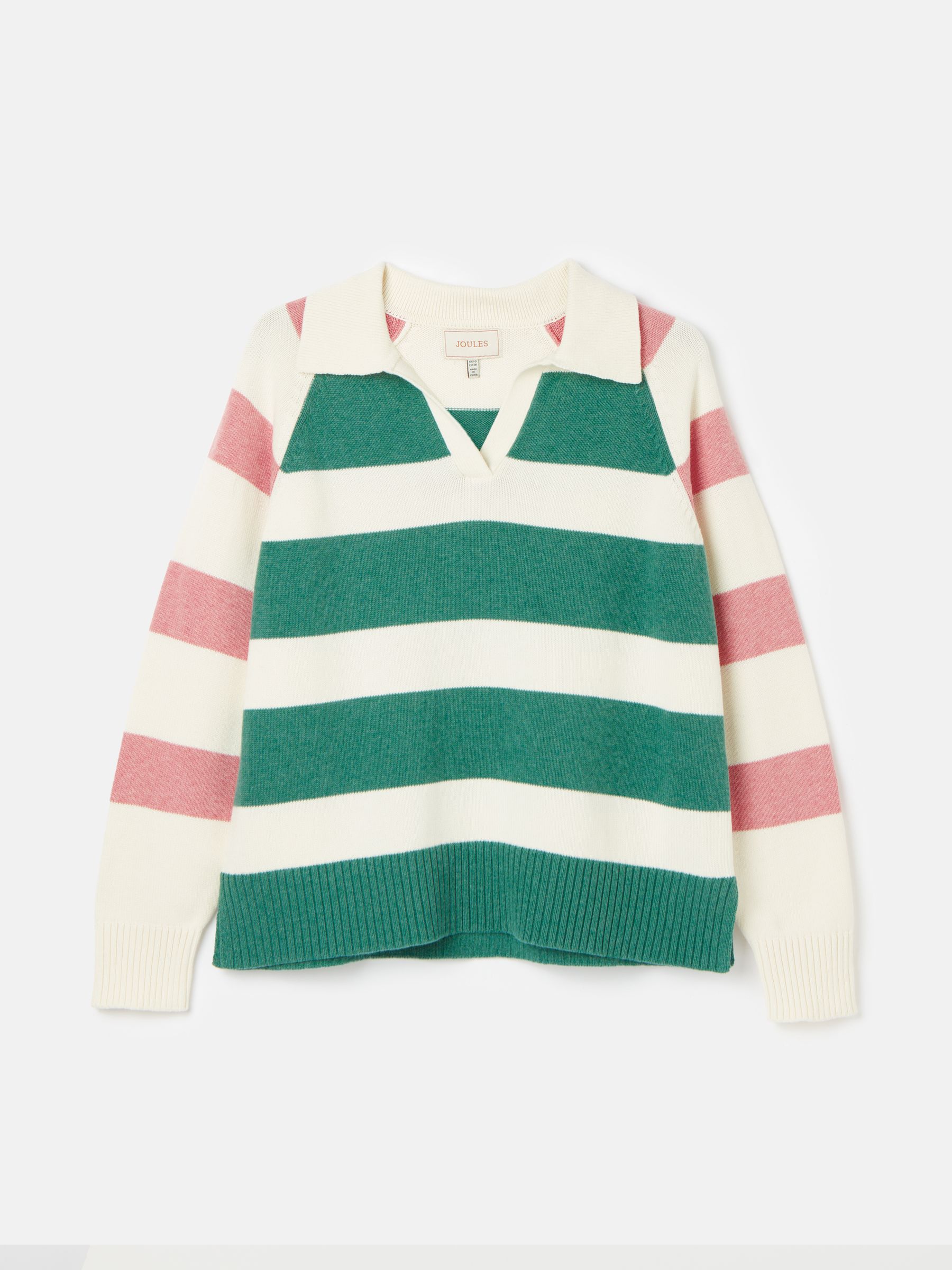 Marion Pink & Green Striped V-Neck Jumper With Collar - Image 6 of 6