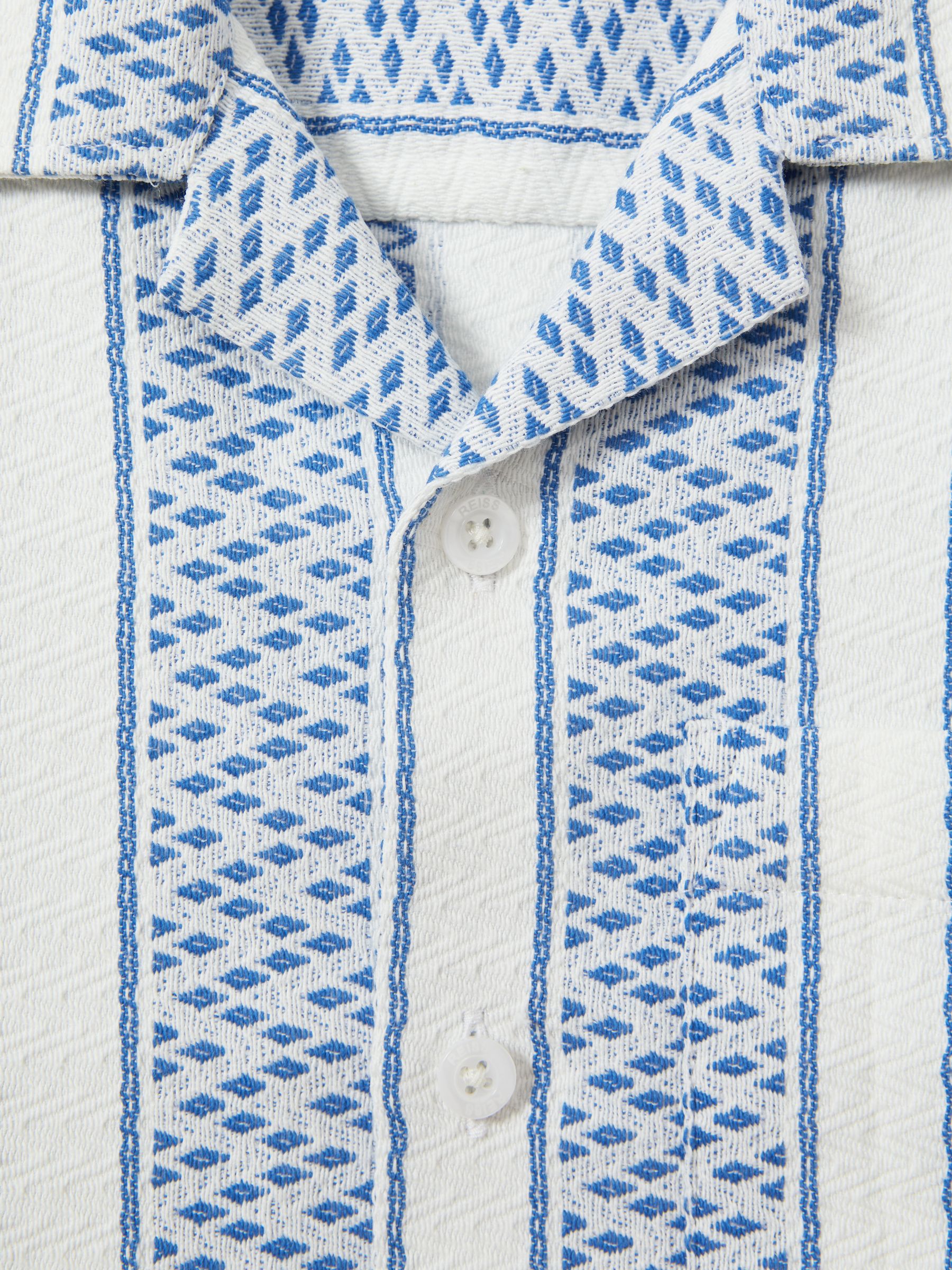 9-13 yrs Herringbone Cuban Collar Shirt in Blue/White - Image 5 of 5