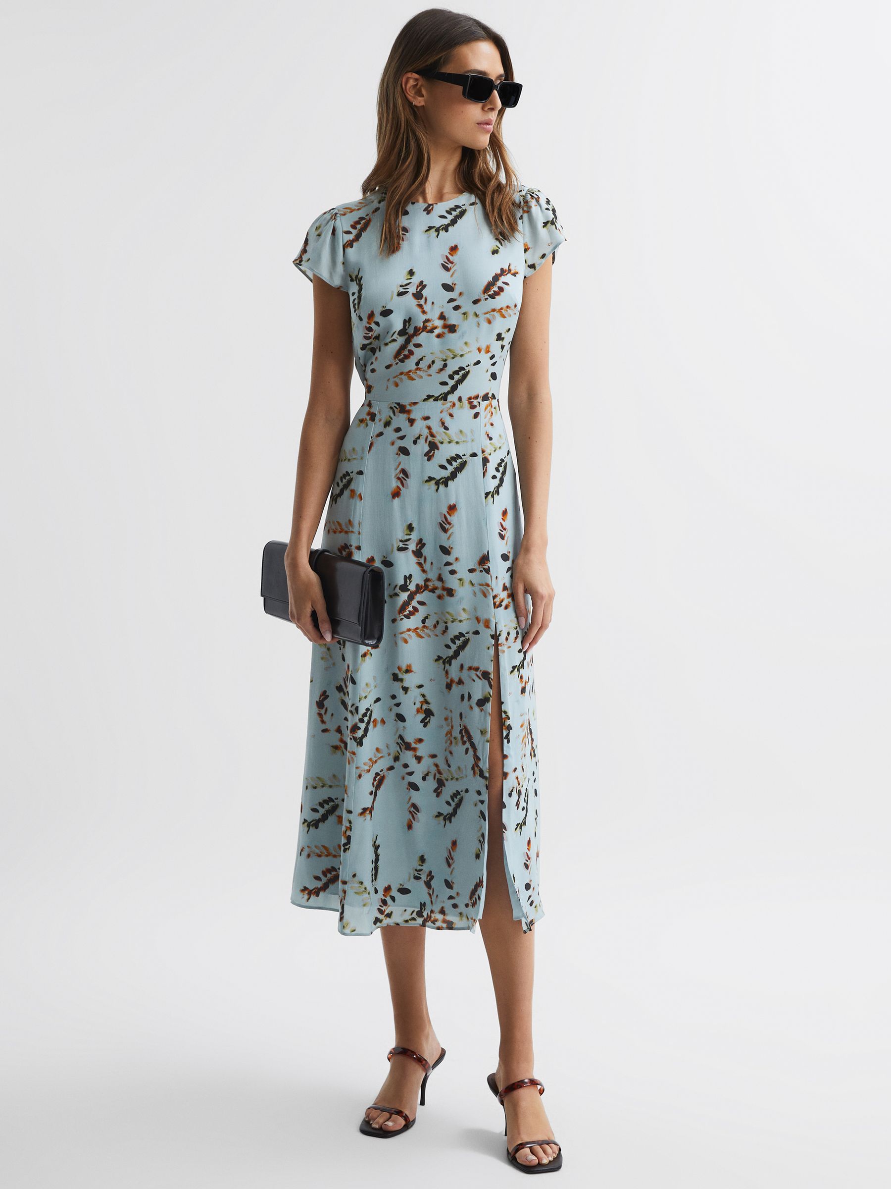 Floral Cut-Out Back Midi Dress in Sage - Image 3 of 6
