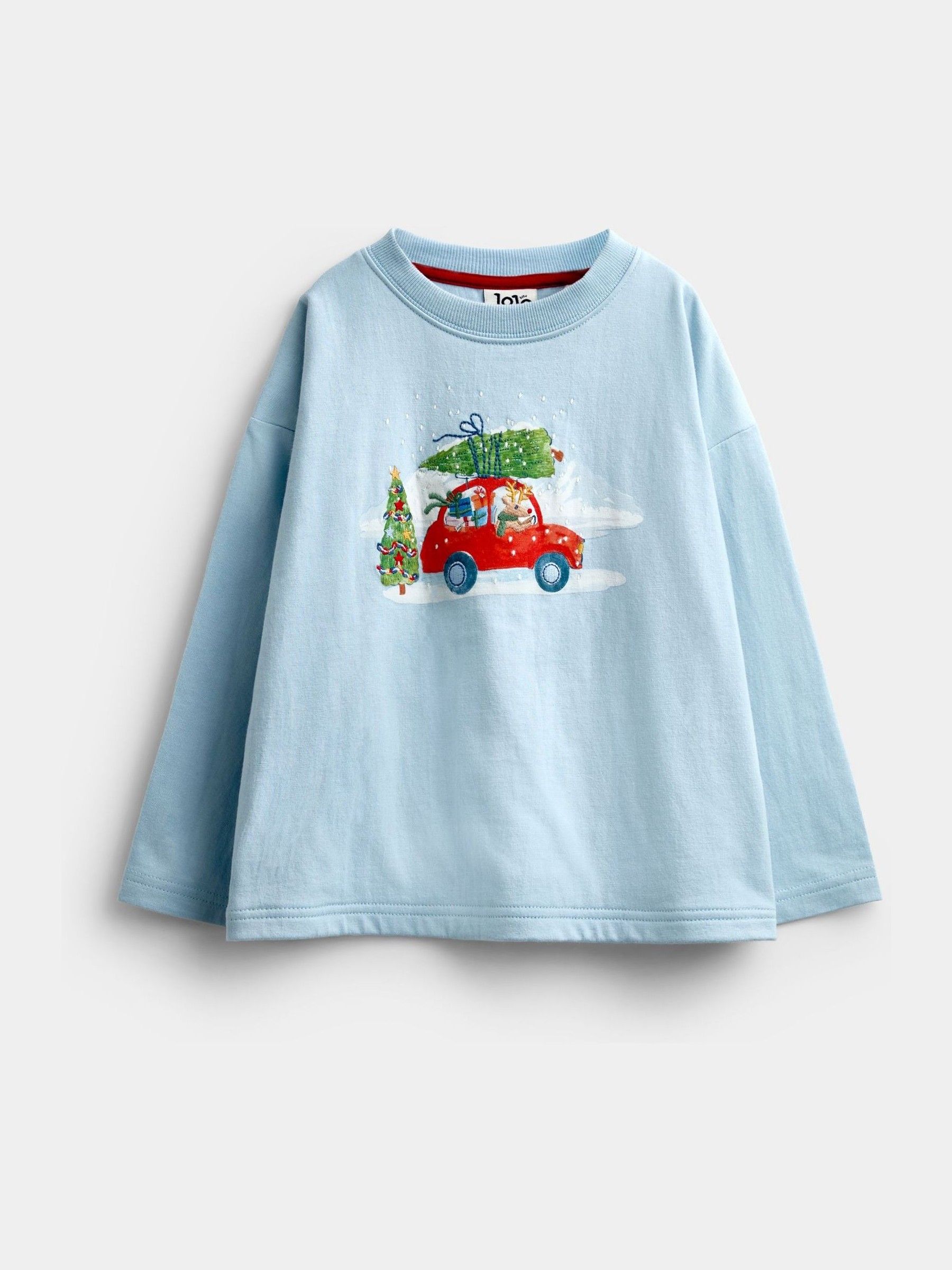 Light Blue Christmas Tree Car Printed Top - Image 1 of 4 Light Blue Christmas Tree Car Printed Top - Image 1 of 4