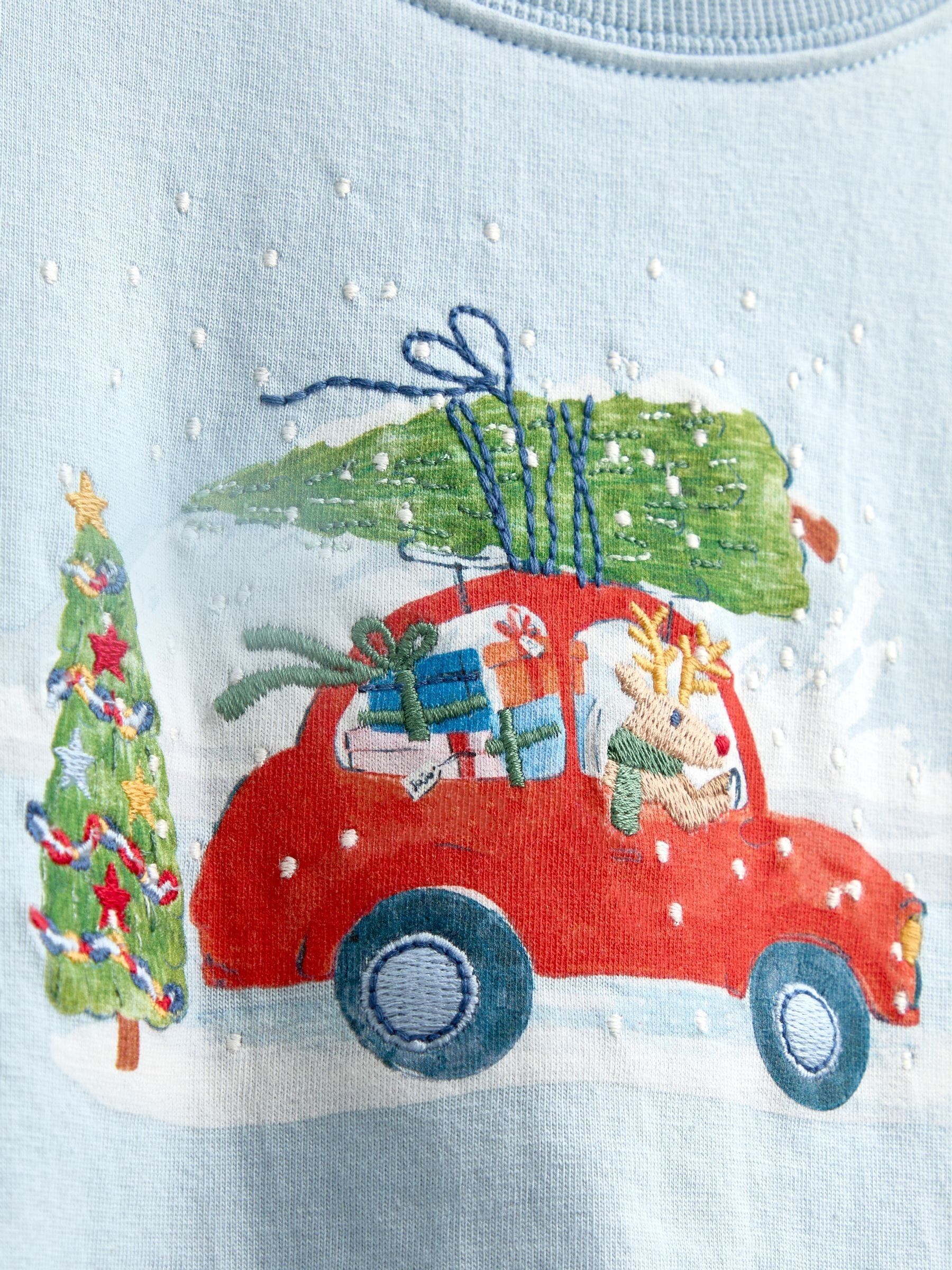 Light Blue Christmas Tree Car Printed Top - Image 3 of 4
