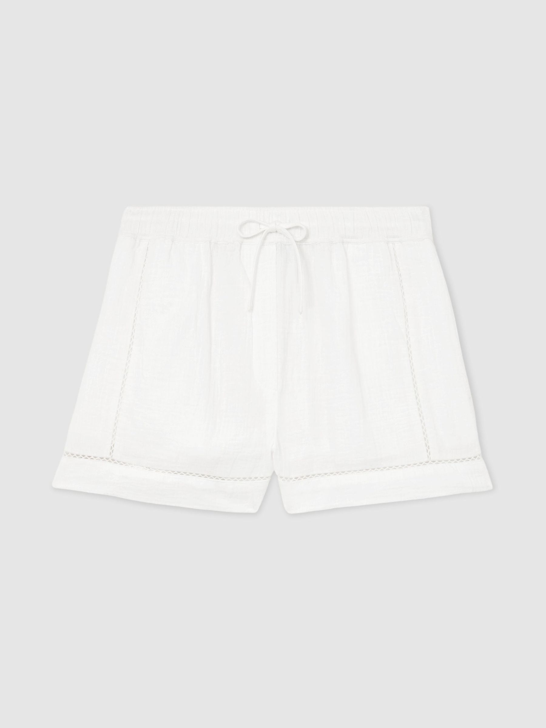 Cotton Cheesecloth Stitch-Detail Shorts in White - Image 2 of 6
