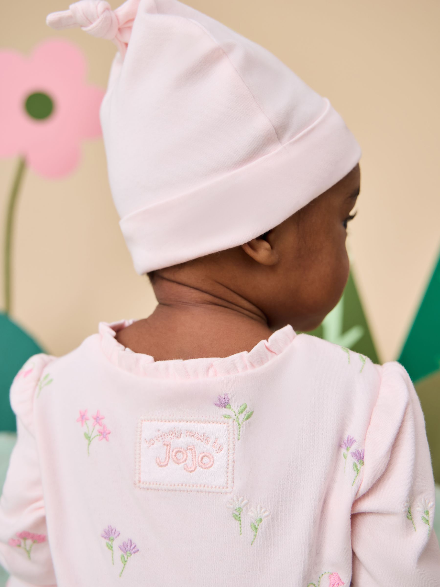 Pink Floral Embroidered Wrapover Sleepsuit & Hat Set - Image 3 of 3