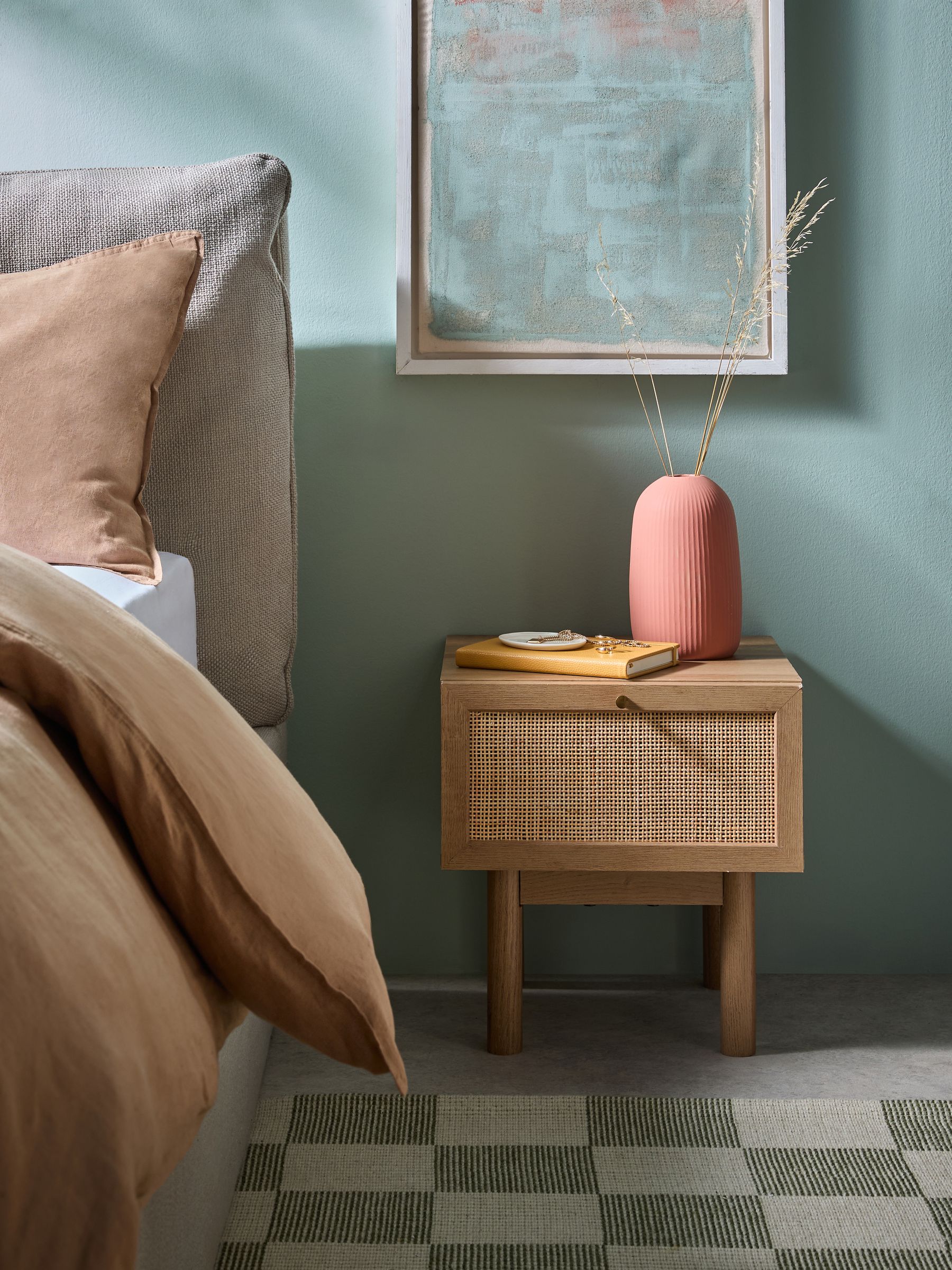 Pavia Rattan Bedside Table in Oak Effect - Image 1 of 4