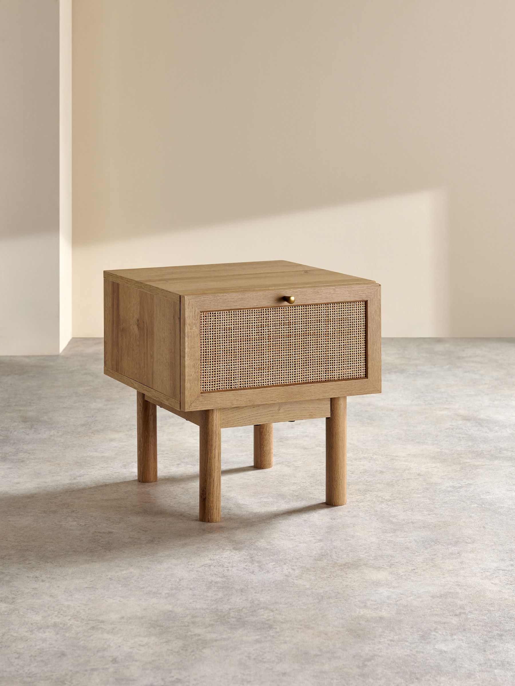 Pavia Rattan Bedside Table in Oak Effect - Image 2 of 4