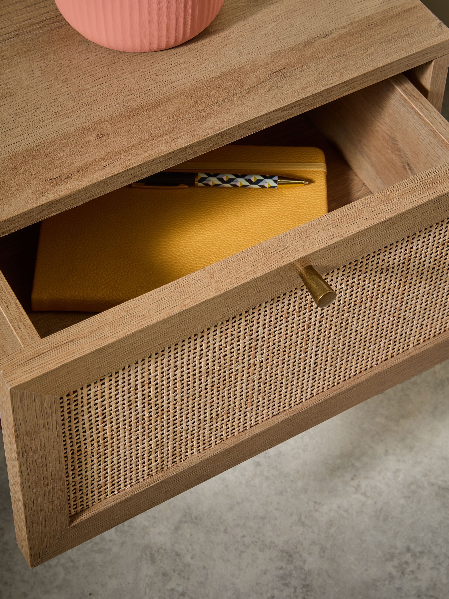 Pavia Rattan Bedside Table in Oak Effect - Image 3 of 4