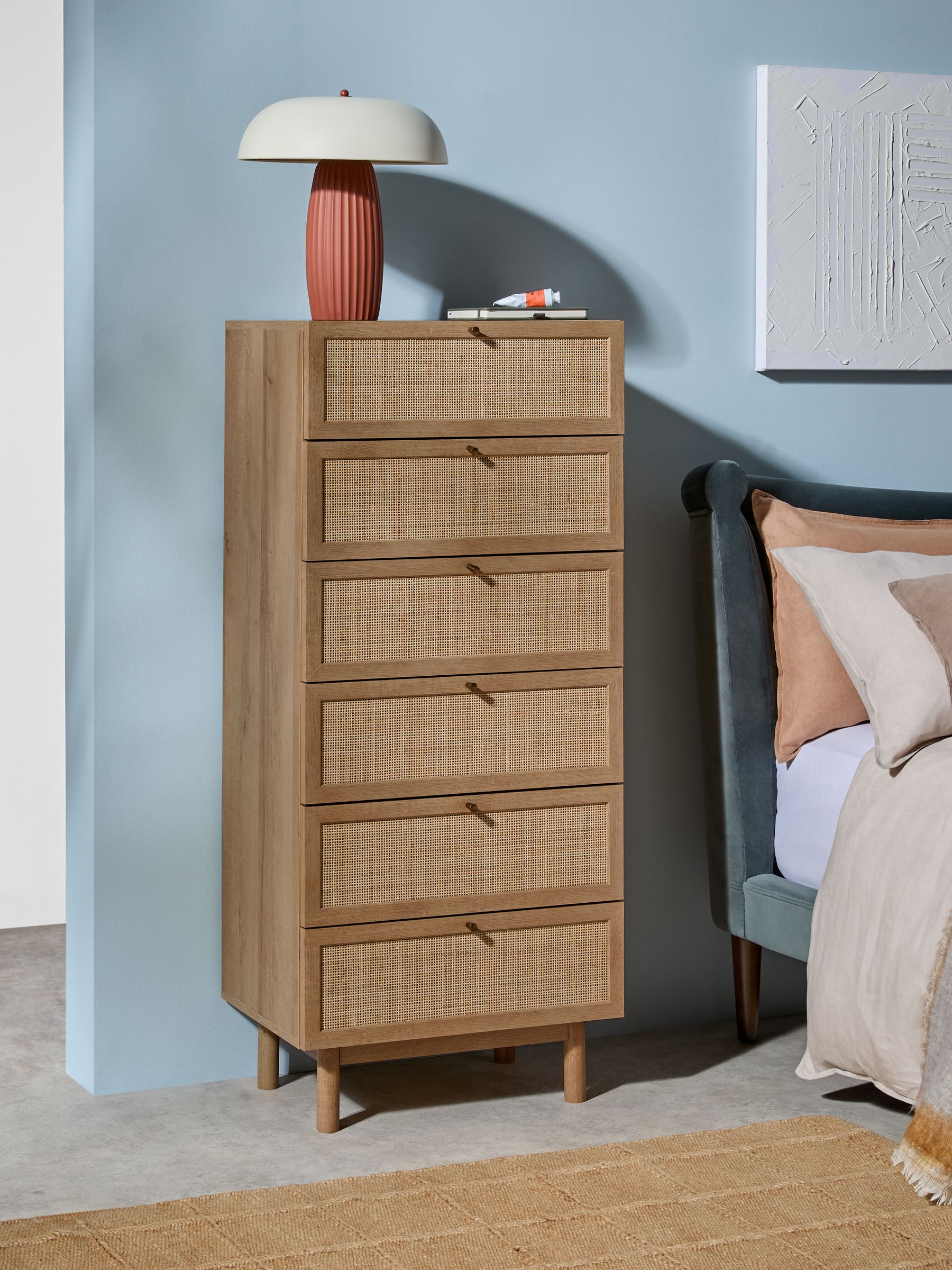 Pavia Rattan 6 Drawer Chest of Drawers in Oak Effect 1 - Image 1 of 7