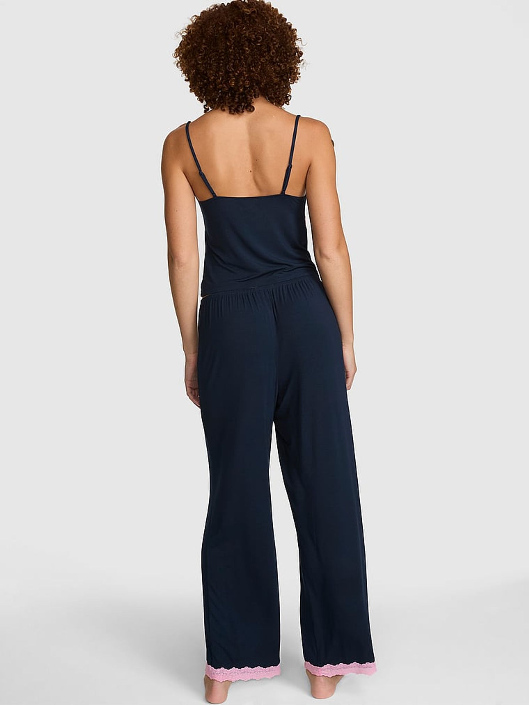 Noir Navy Blue Long Modal Lace Trim Pyjama Set - Image 2 of 2