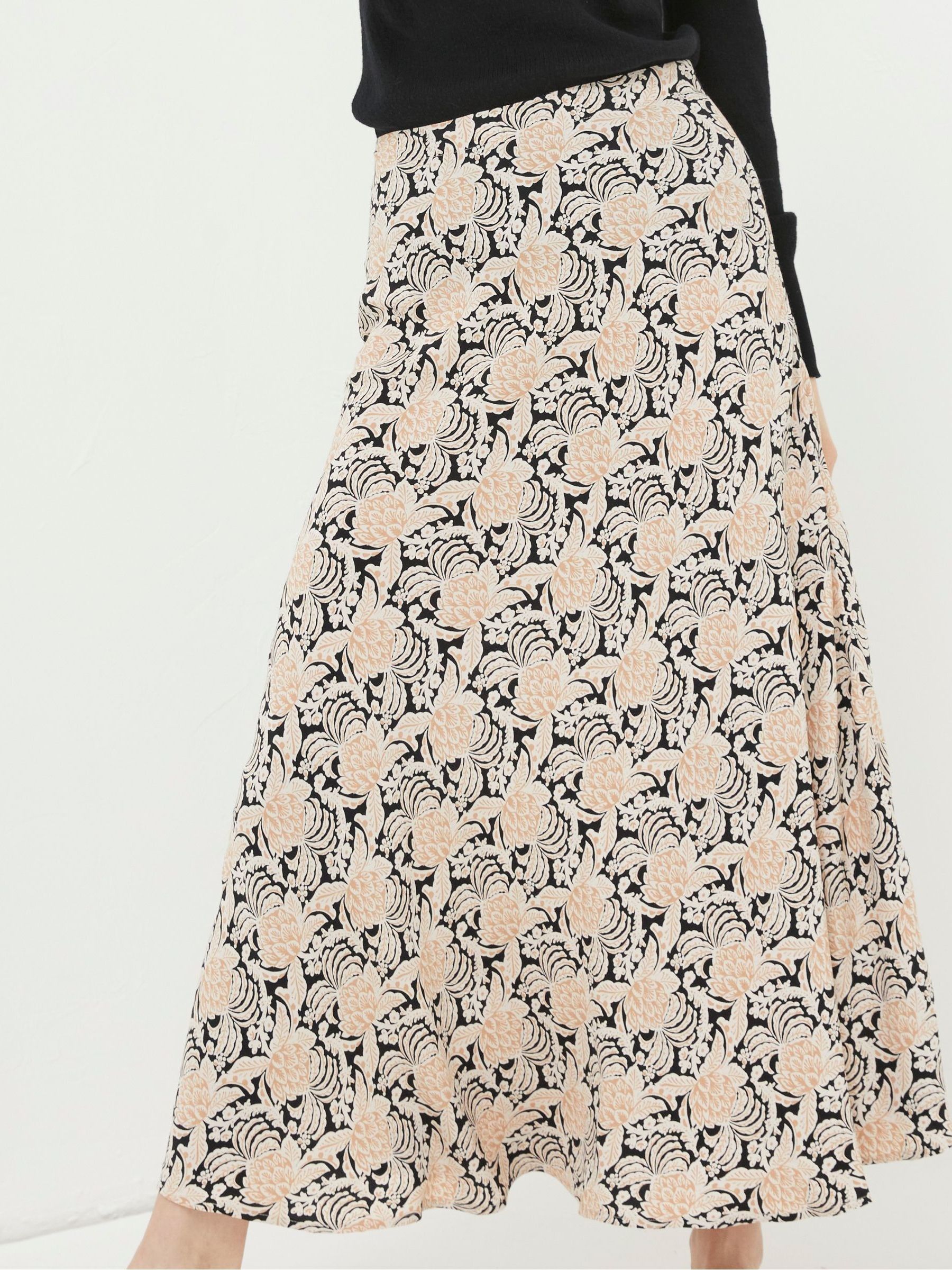 Black Pat Damask Floral Midi Skirt - Image 3 of 5