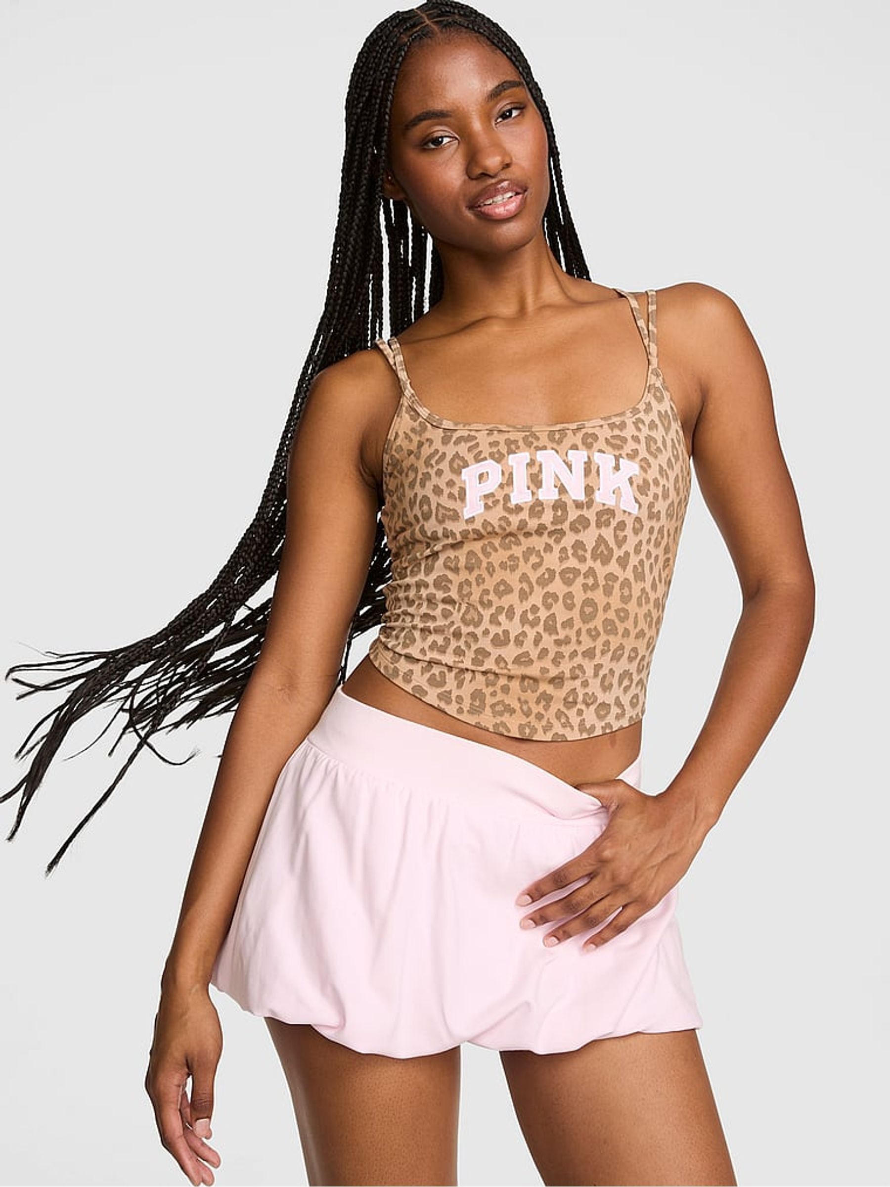 Leopard Brown Cotton Cross Back Tank Top - Image 1 of 2