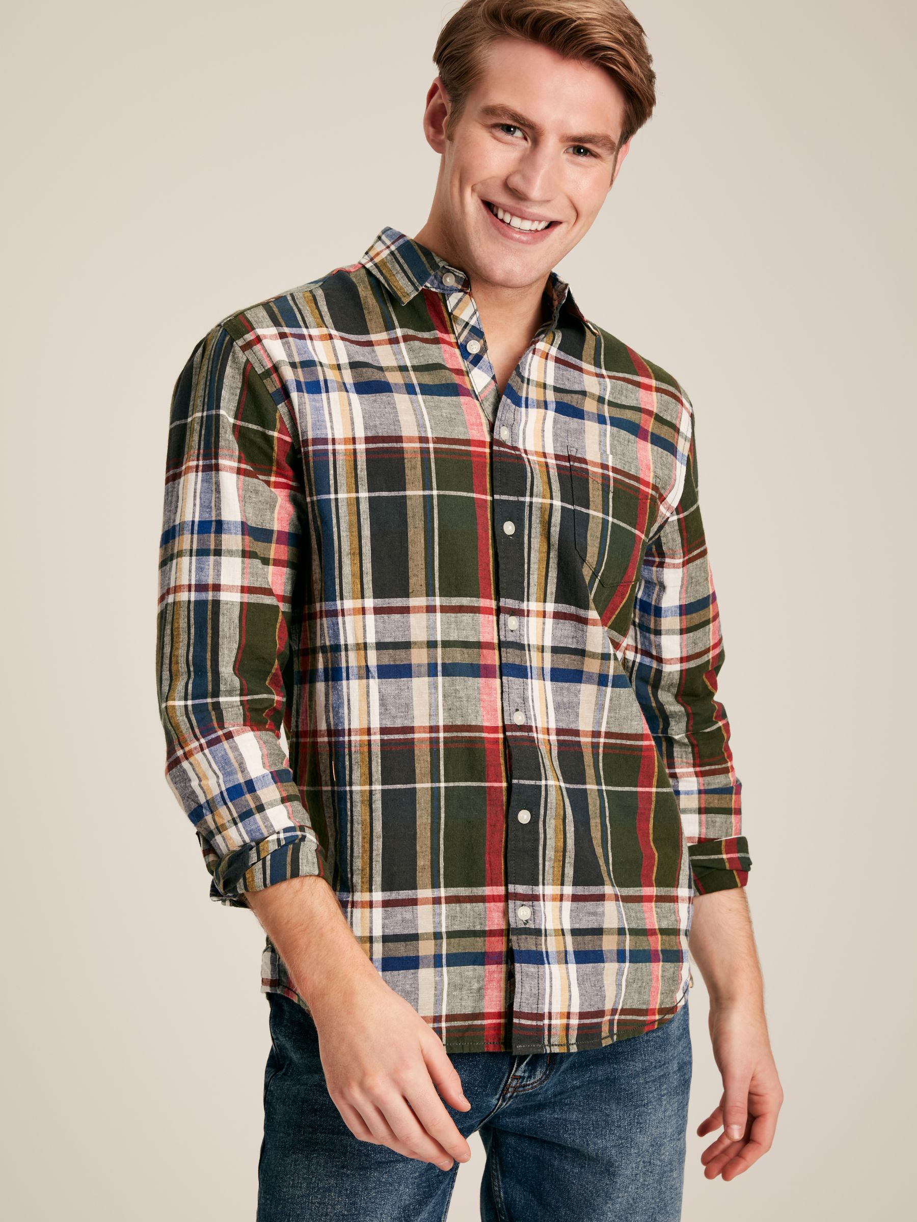 Madras Green Long Sleeve Cotton Check Shirt - Image 1 of 7