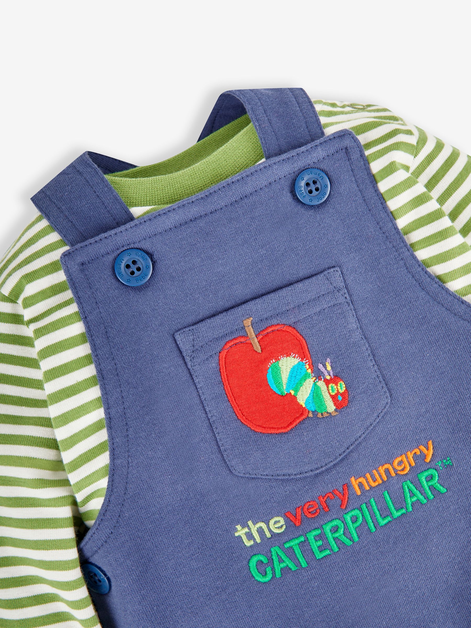 Indigo The Very Hungry Caterpillar Appliqué Dungarees & Stripe Top - Image 5 of 5