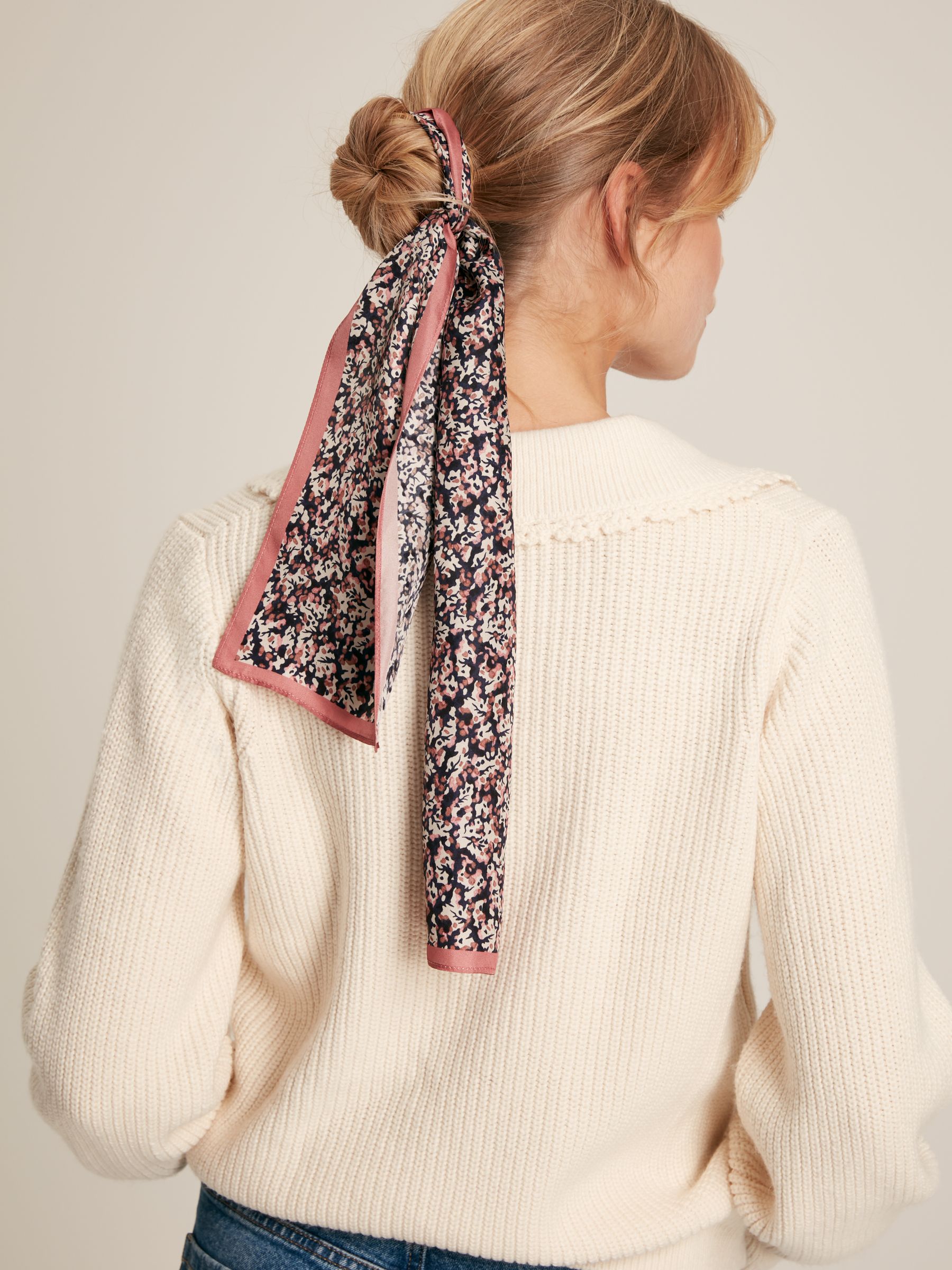 Highgrove Pink Floral Skinny Printed Silk Scarf - Image 2 of 6