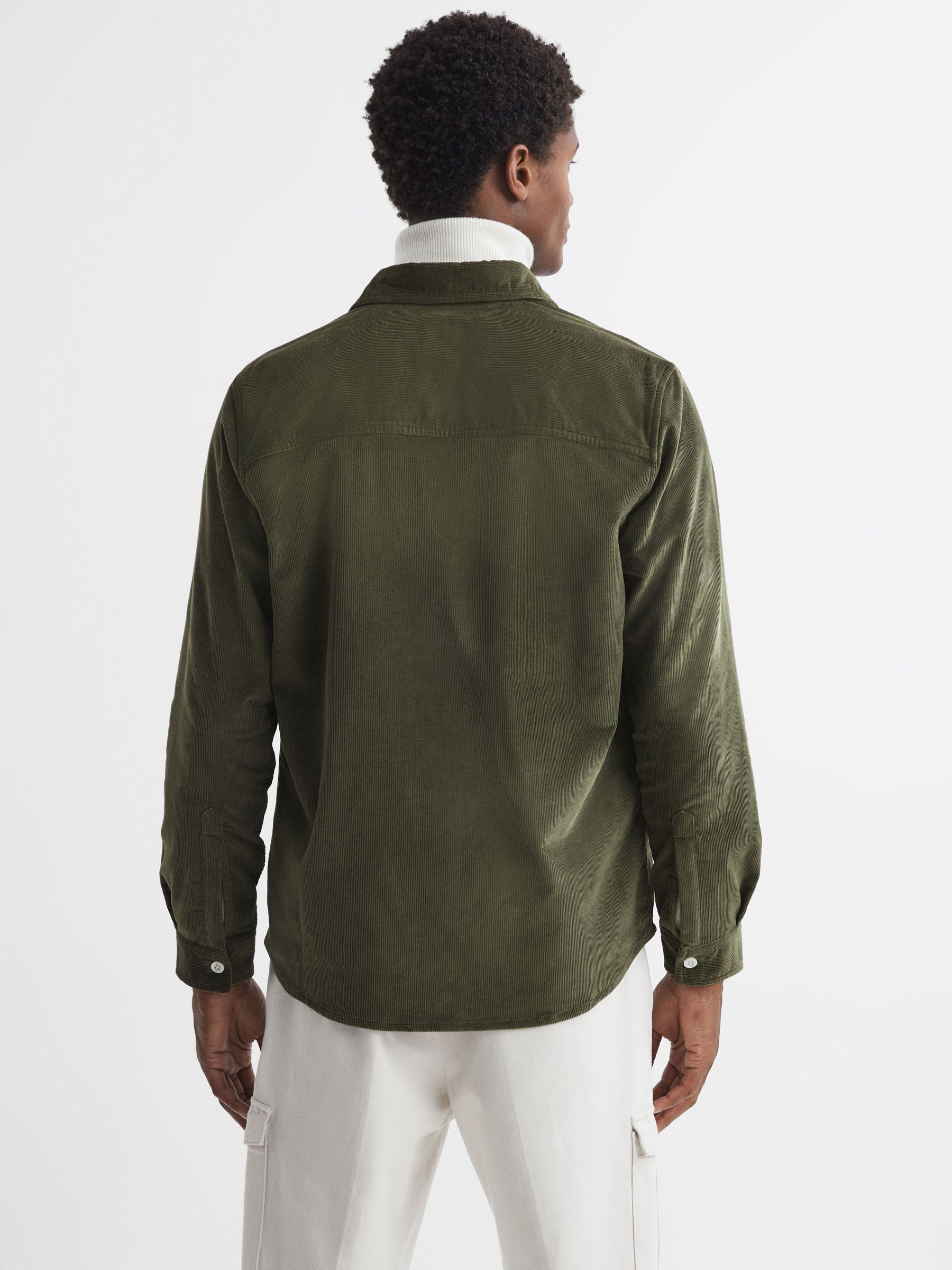 Corduroy Button-Through Overshirt in Kale - Image 5 of 5