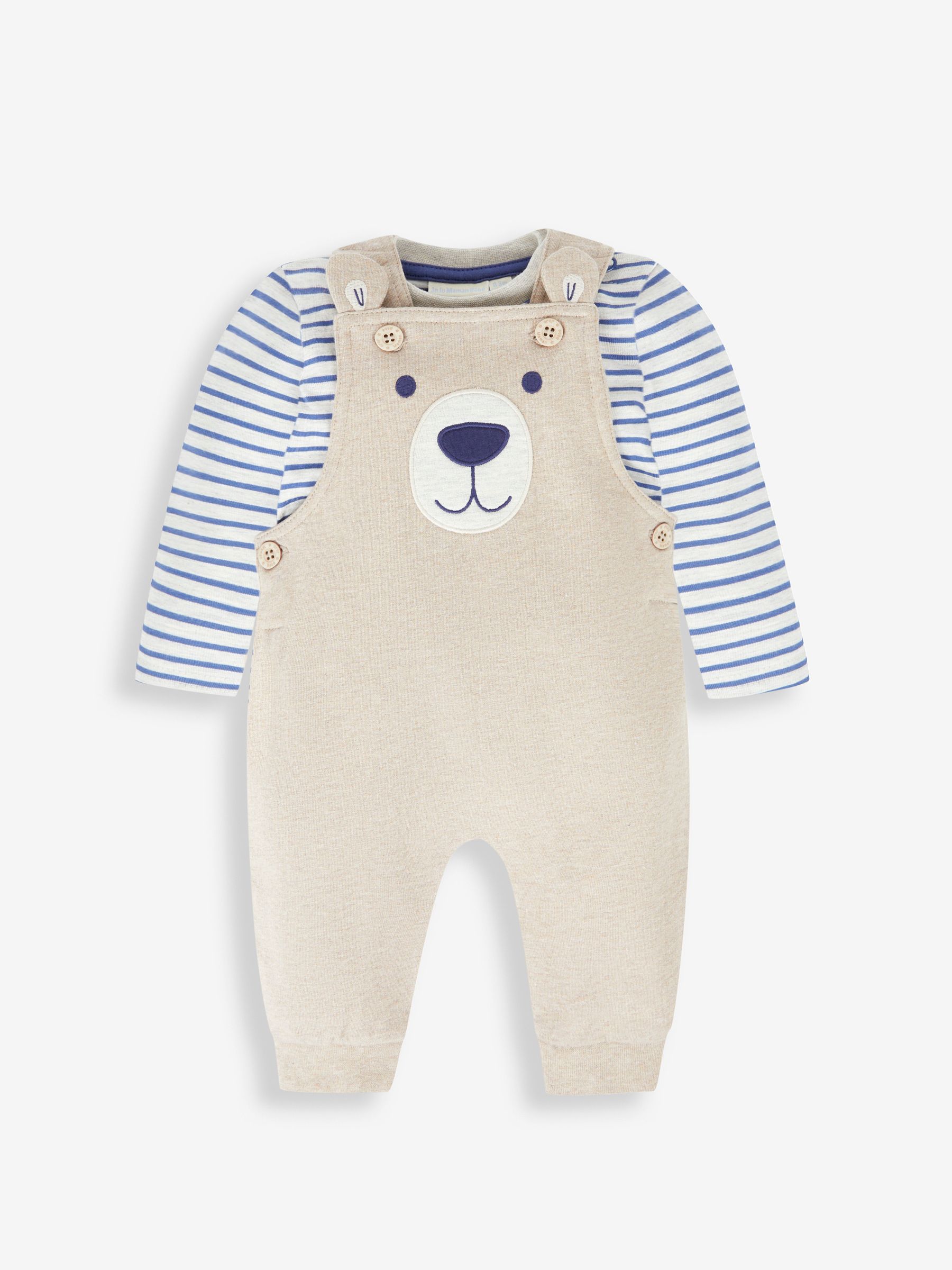 Mocha Brown Bear Boys' Bear Appliqué Dungarees & Stripe Top Set - Image 1 of 5