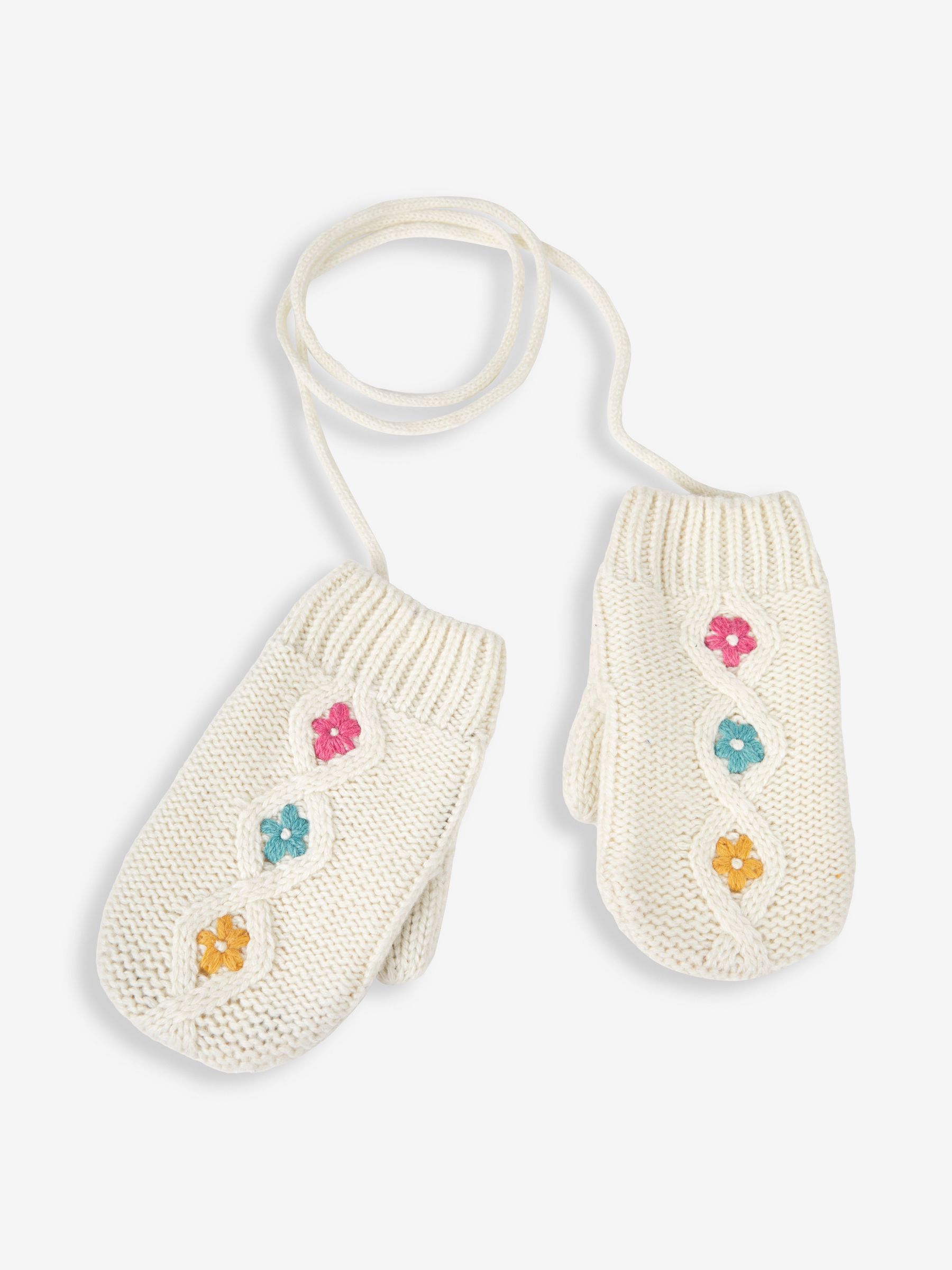 Cream Floral Embroidered Cable Mittens - Image 3 of 5