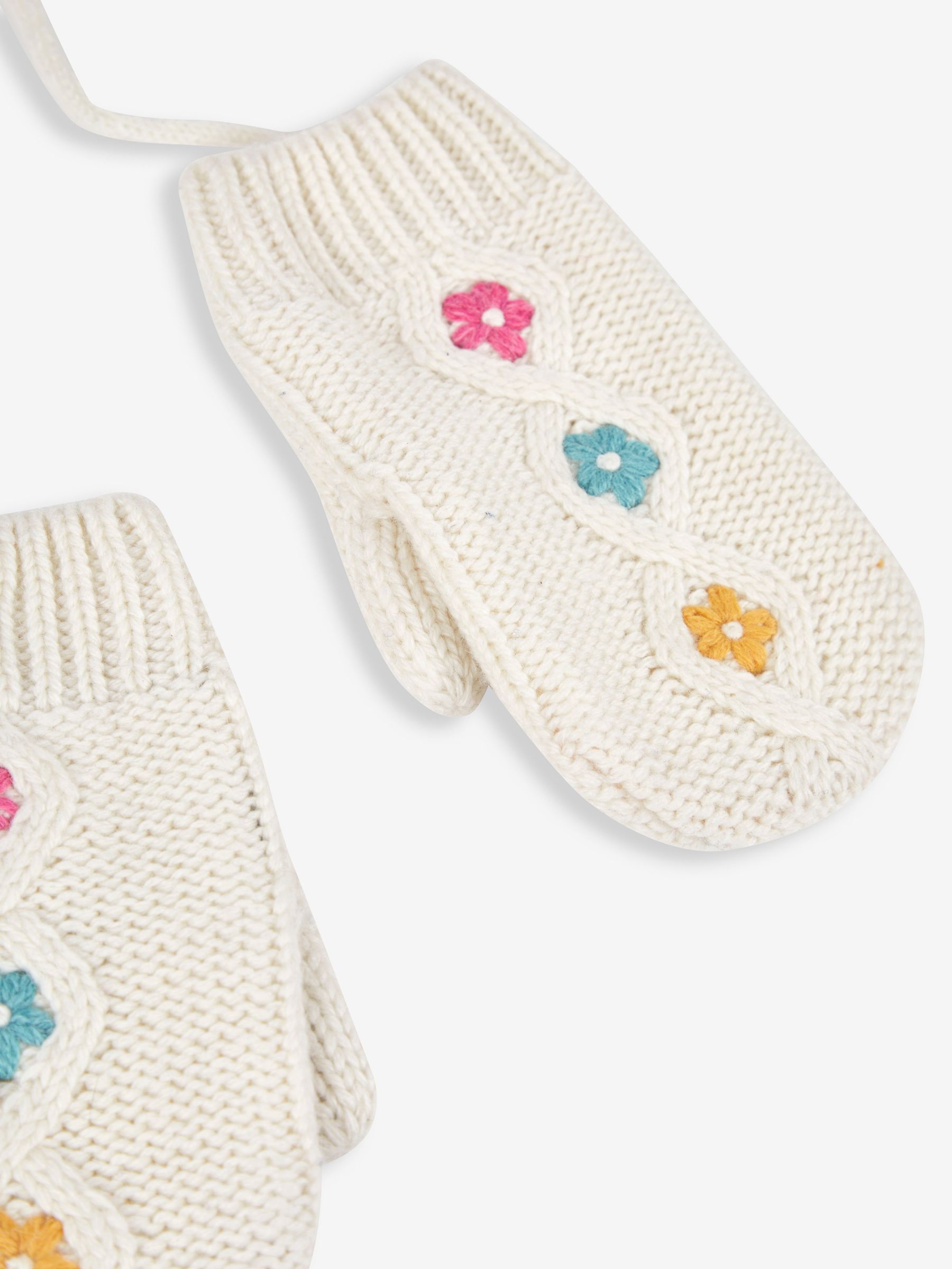 Cream Floral Embroidered Cable Mittens - Image 4 of 5