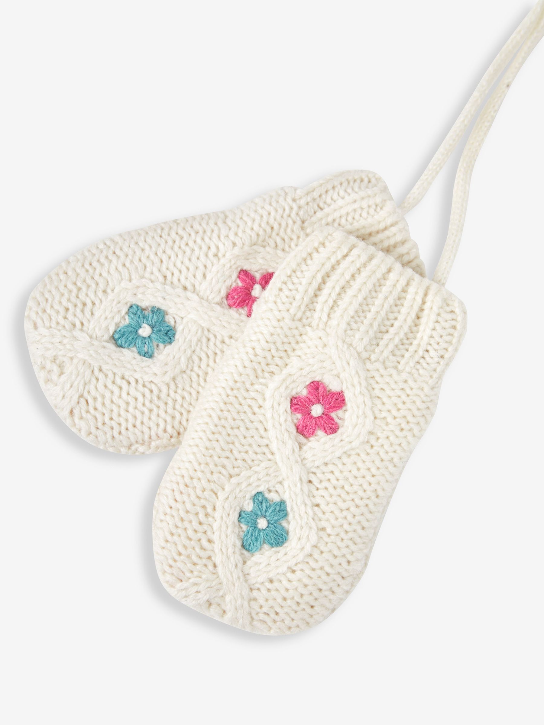 Cream Floral Embroidered Cable Mittens - Image 5 of 5
