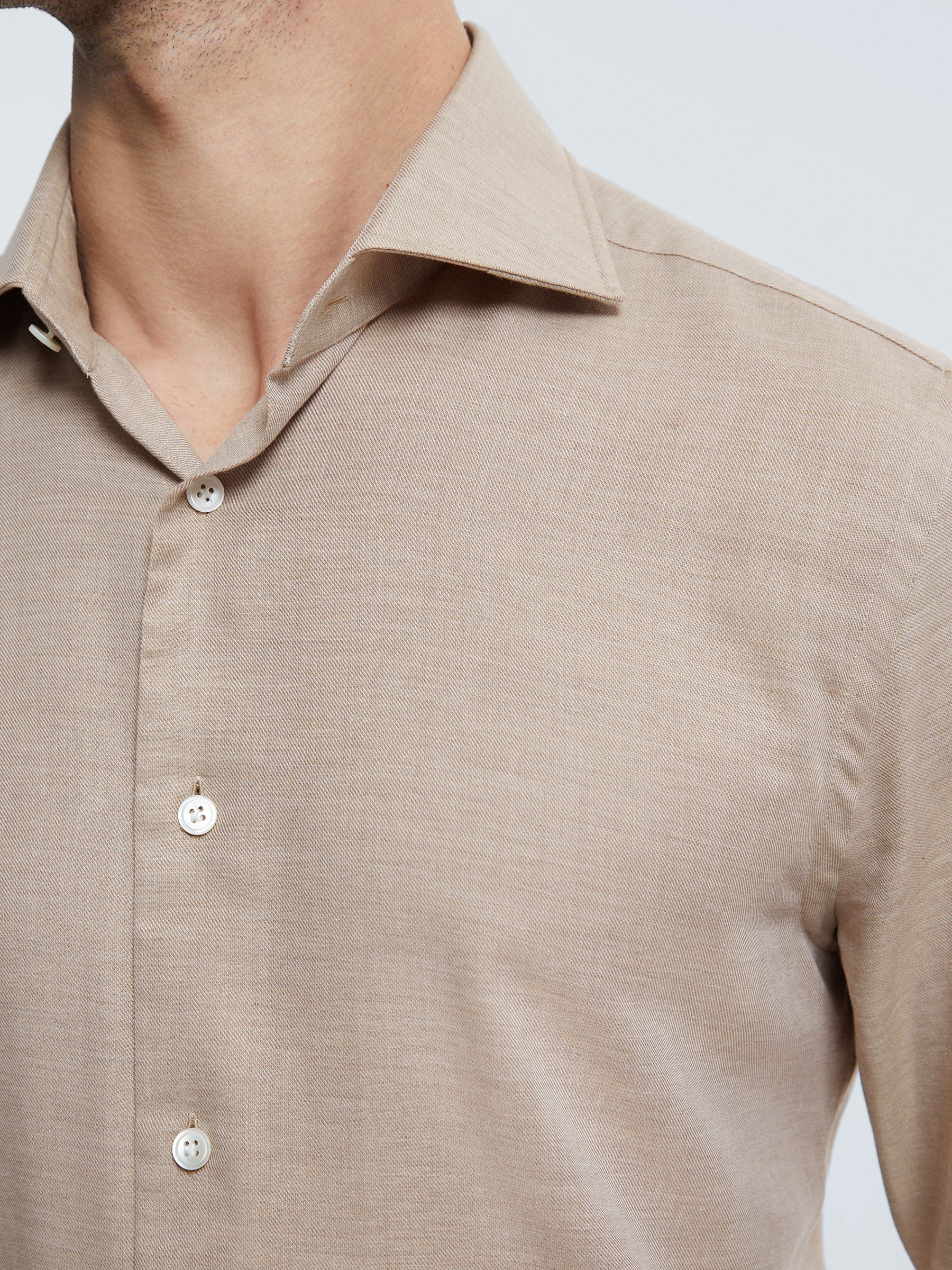 Atelier Italian Cotton Cashmere Shirt in Taupe - Image 4 of 6