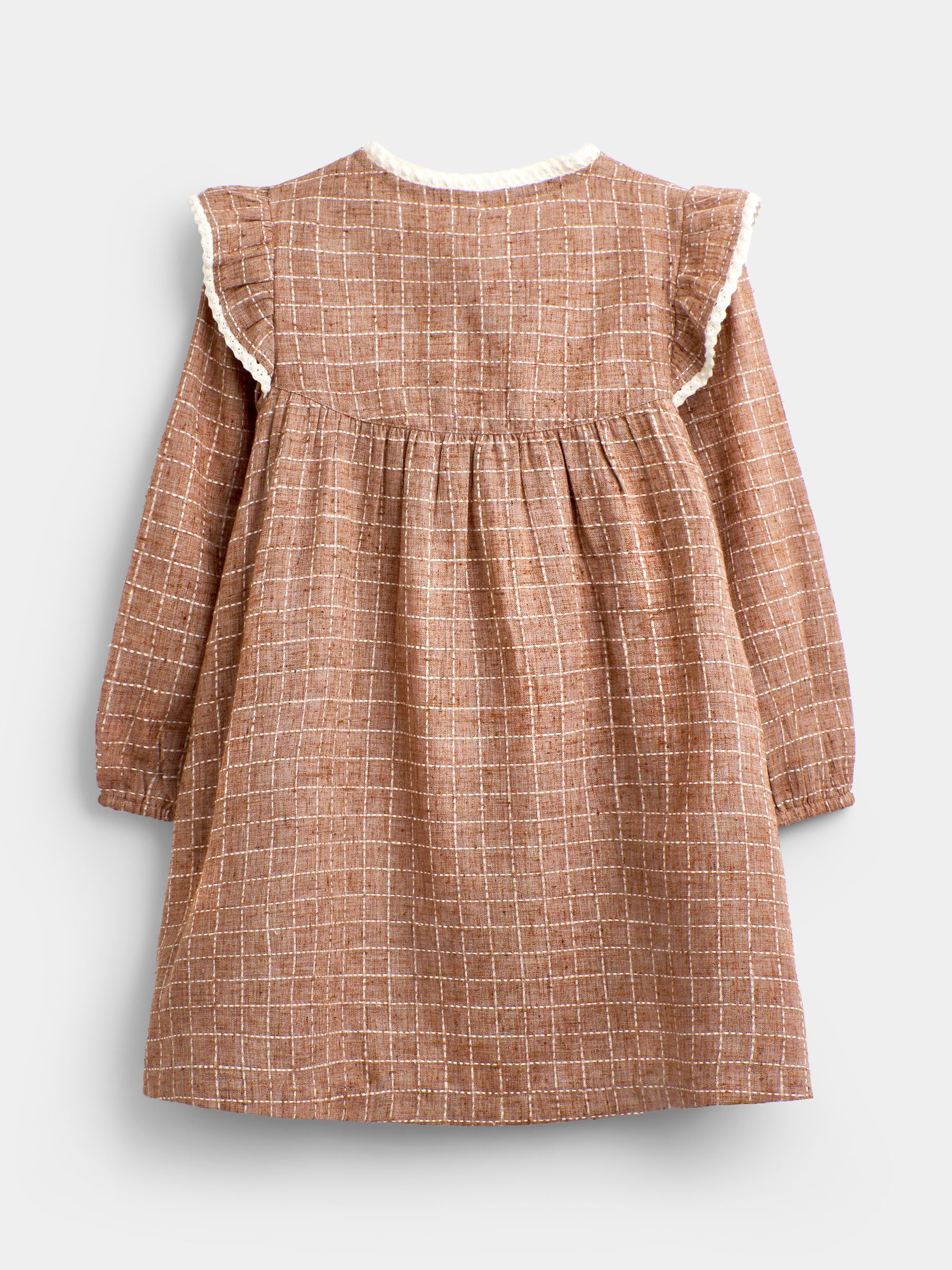 Natural Beige Check Floral Embroidered Dress - Image 2 of 4