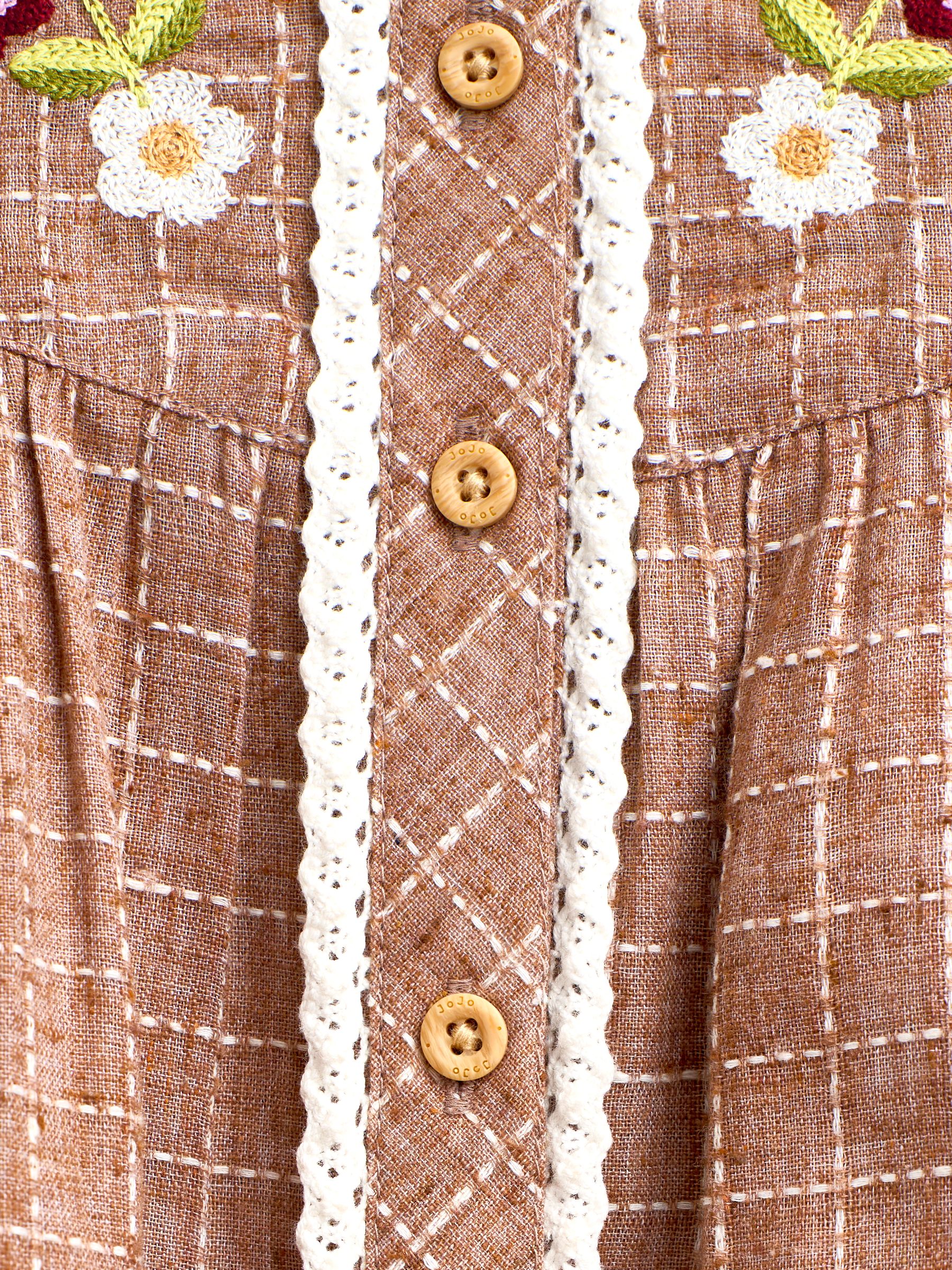 Natural Beige Check Floral Embroidered Dress - Image 4 of 4 Natural Beige Check Floral Embroidered Dress - Image 4 of 4