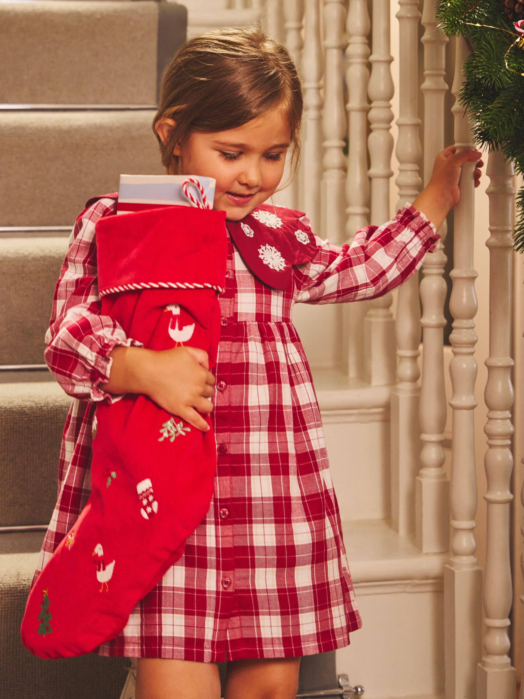 Red Tartan Check Embroidered Collar Dress - Image 2 of 8