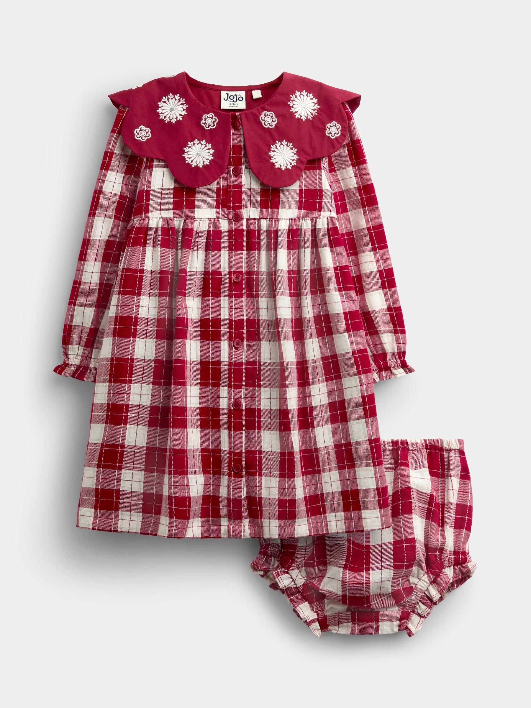 Red Tartan Check Embroidered Collar Dress - Image 3 of 8