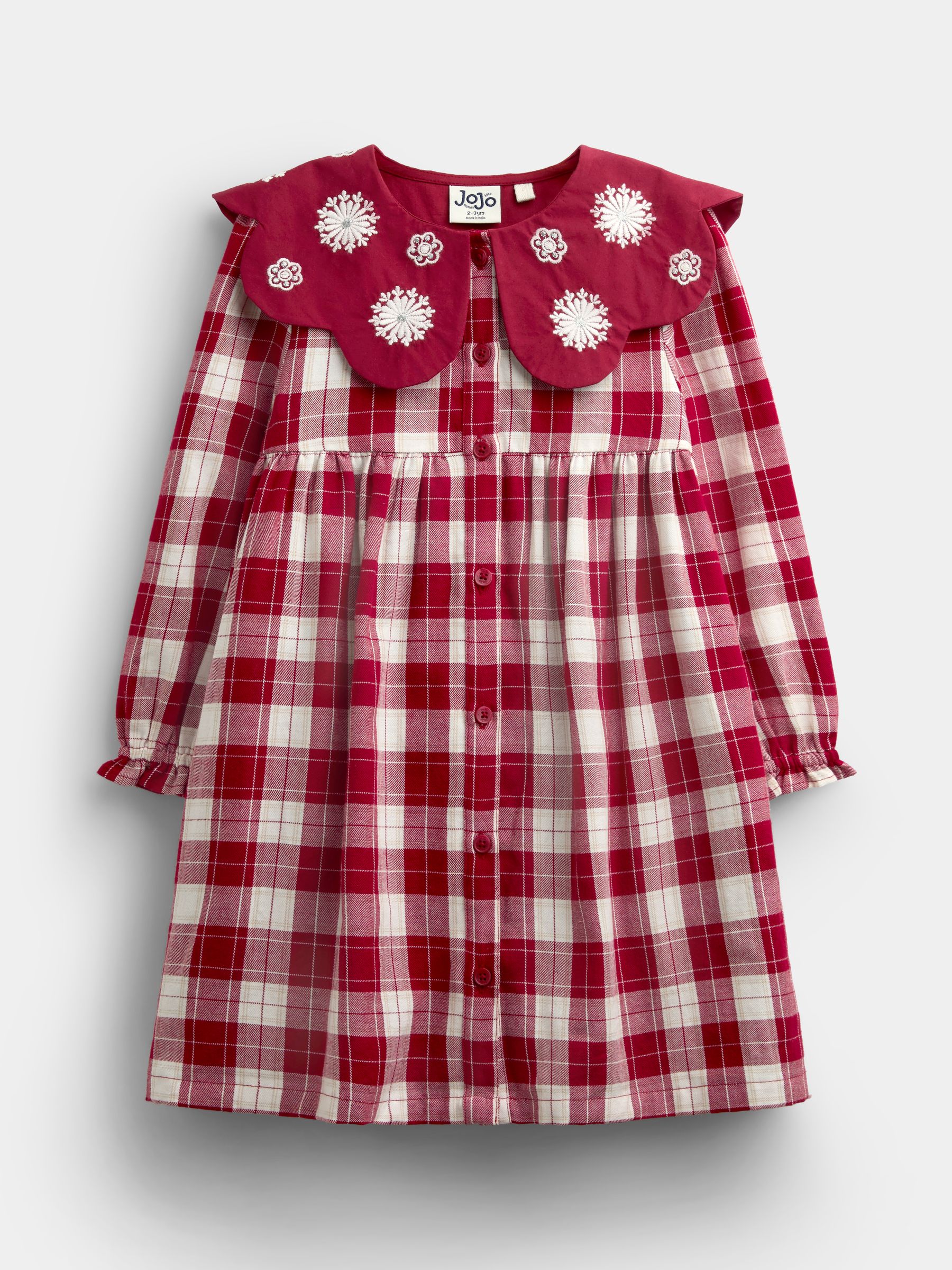Red Tartan Check Embroidered Collar Dress - Image 4 of 8