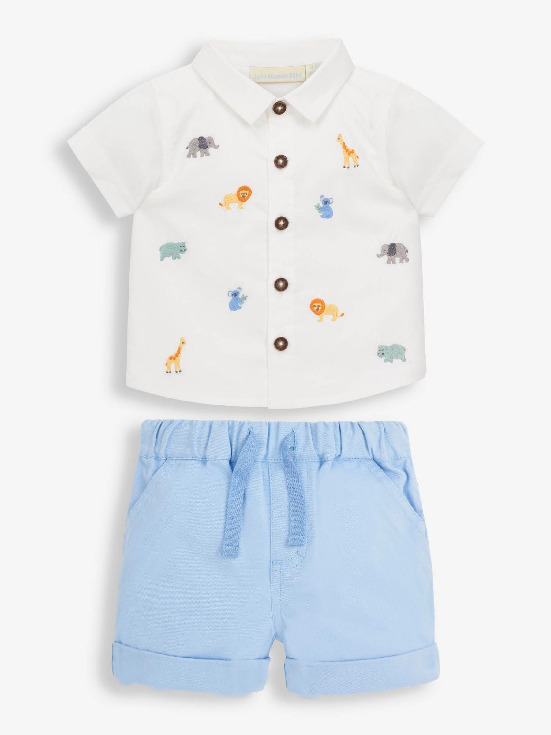 White Safari Embroidered Baby Shirt & Shorts Set - Image 1 of 4