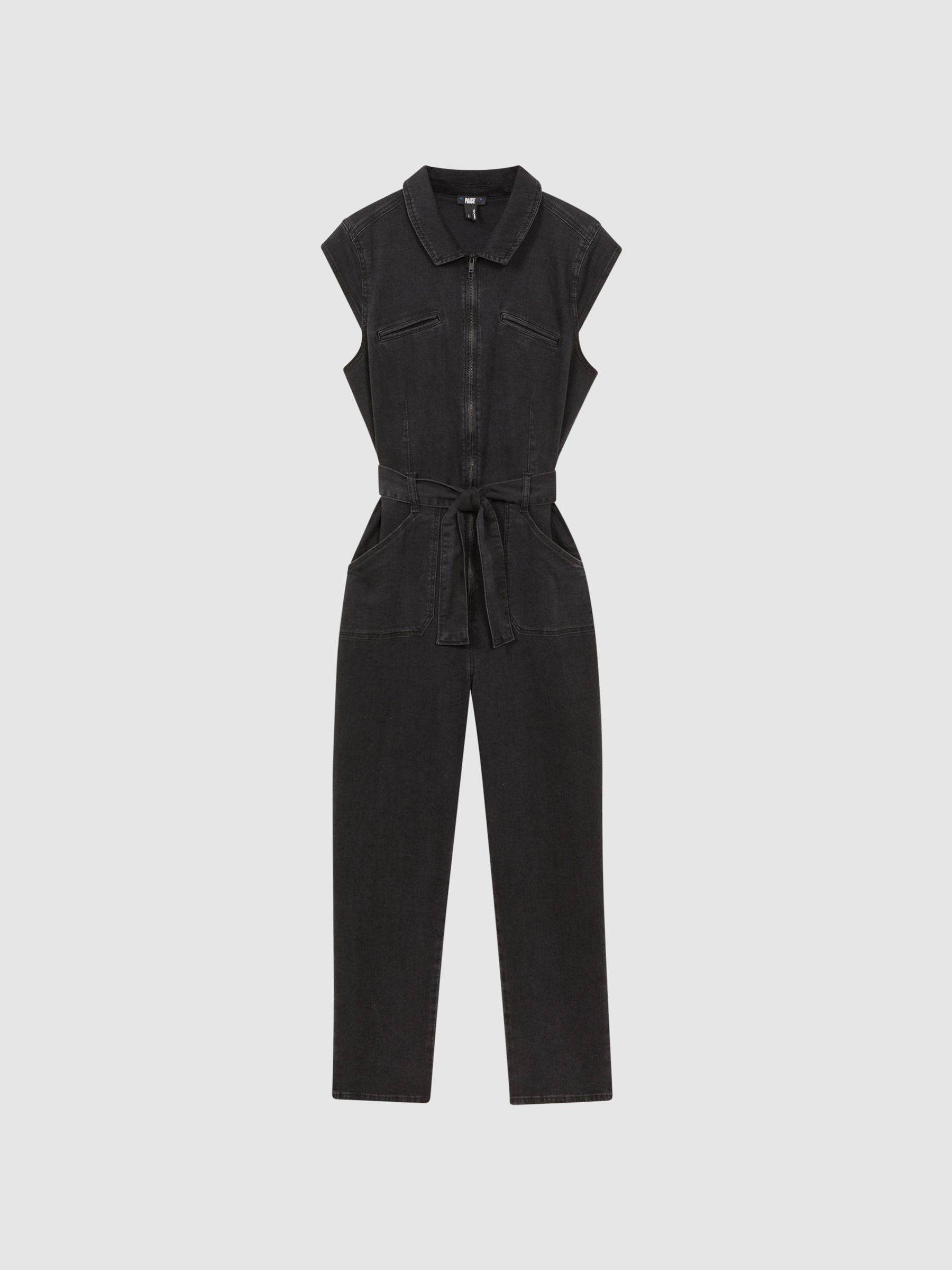 Paige Belted Jumpsuit in Black Dove - Image 2 of 5