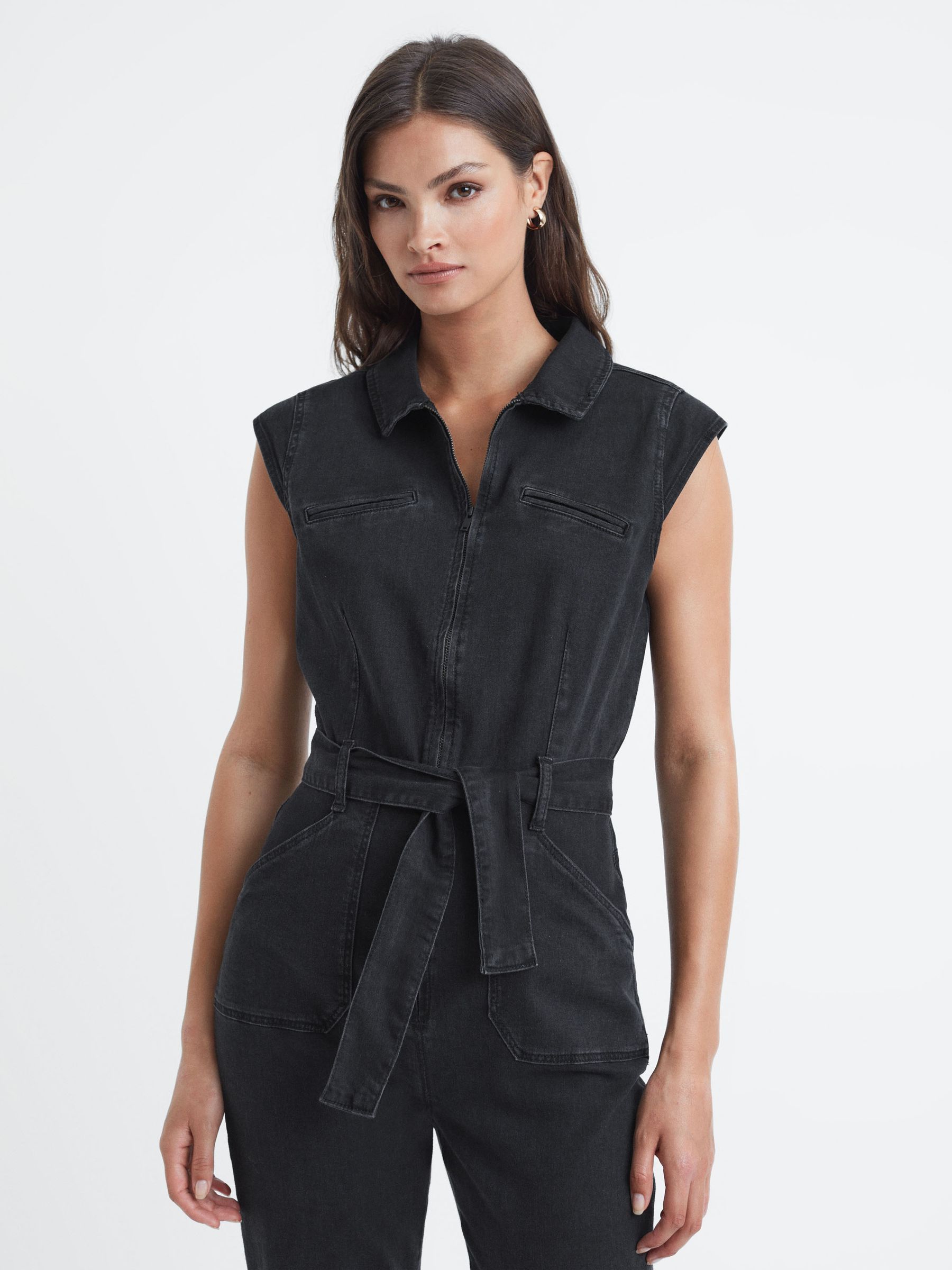 Paige Belted Jumpsuit in Black Dove - Image 3 of 5