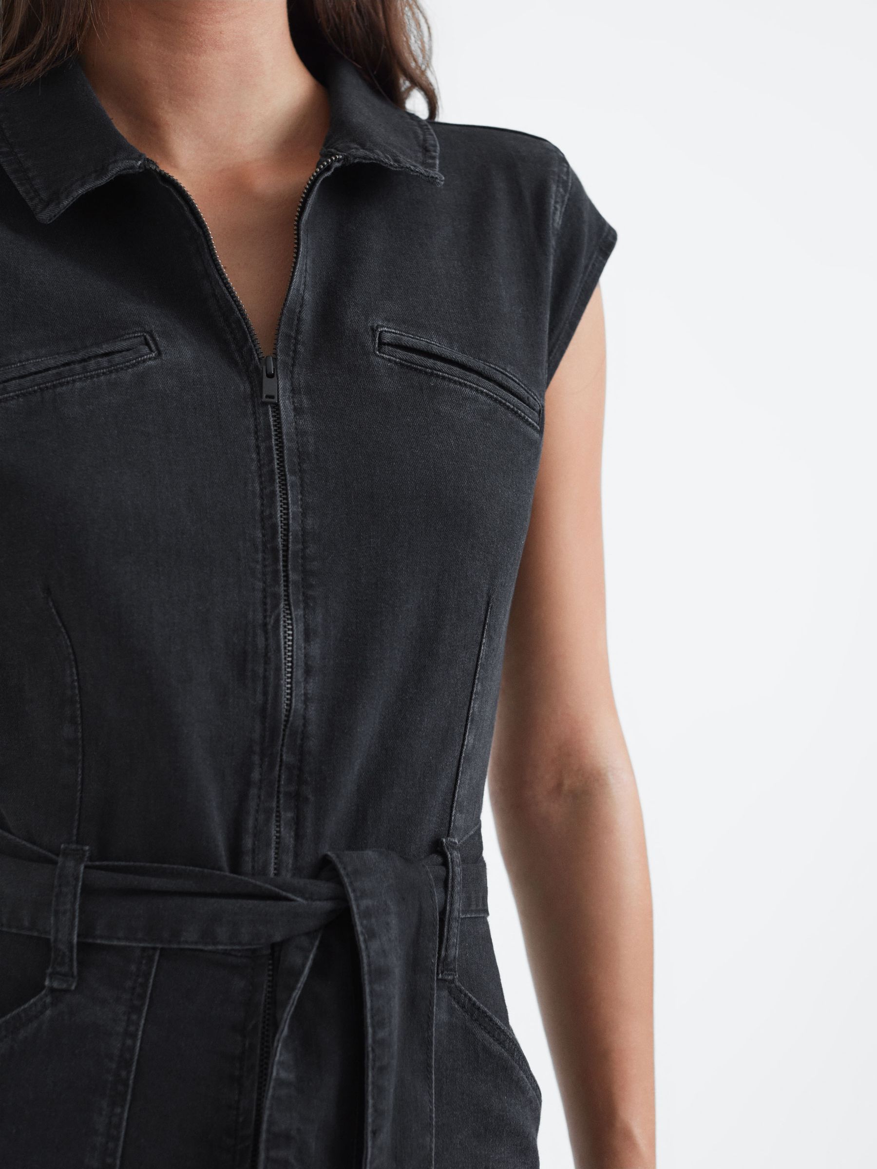 Paige Belted Jumpsuit in Black Dove - Image 4 of 5