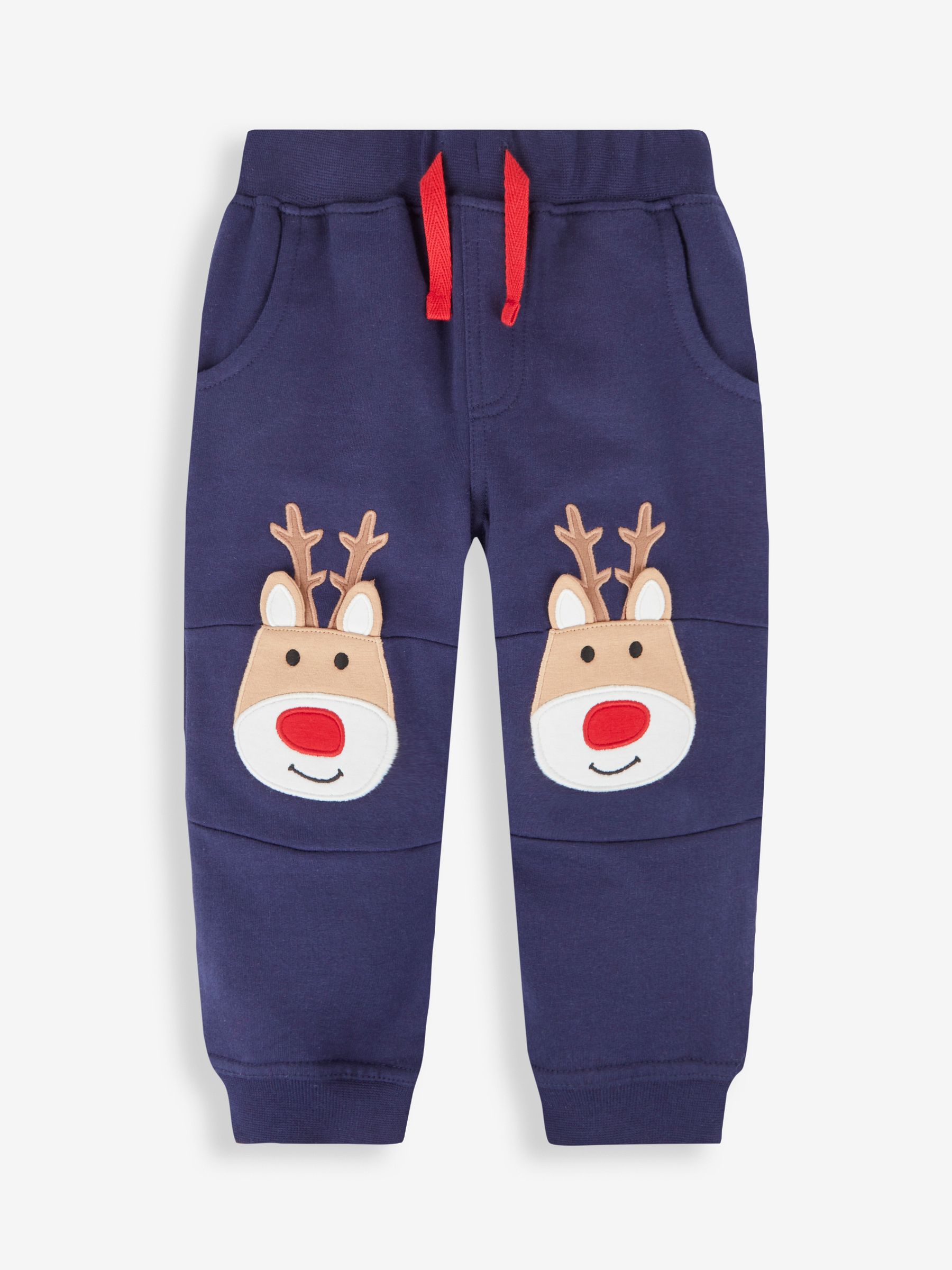 Navy Blue Reindeer Reindeer Appliqué Knee Joggers - Image 1 of 3