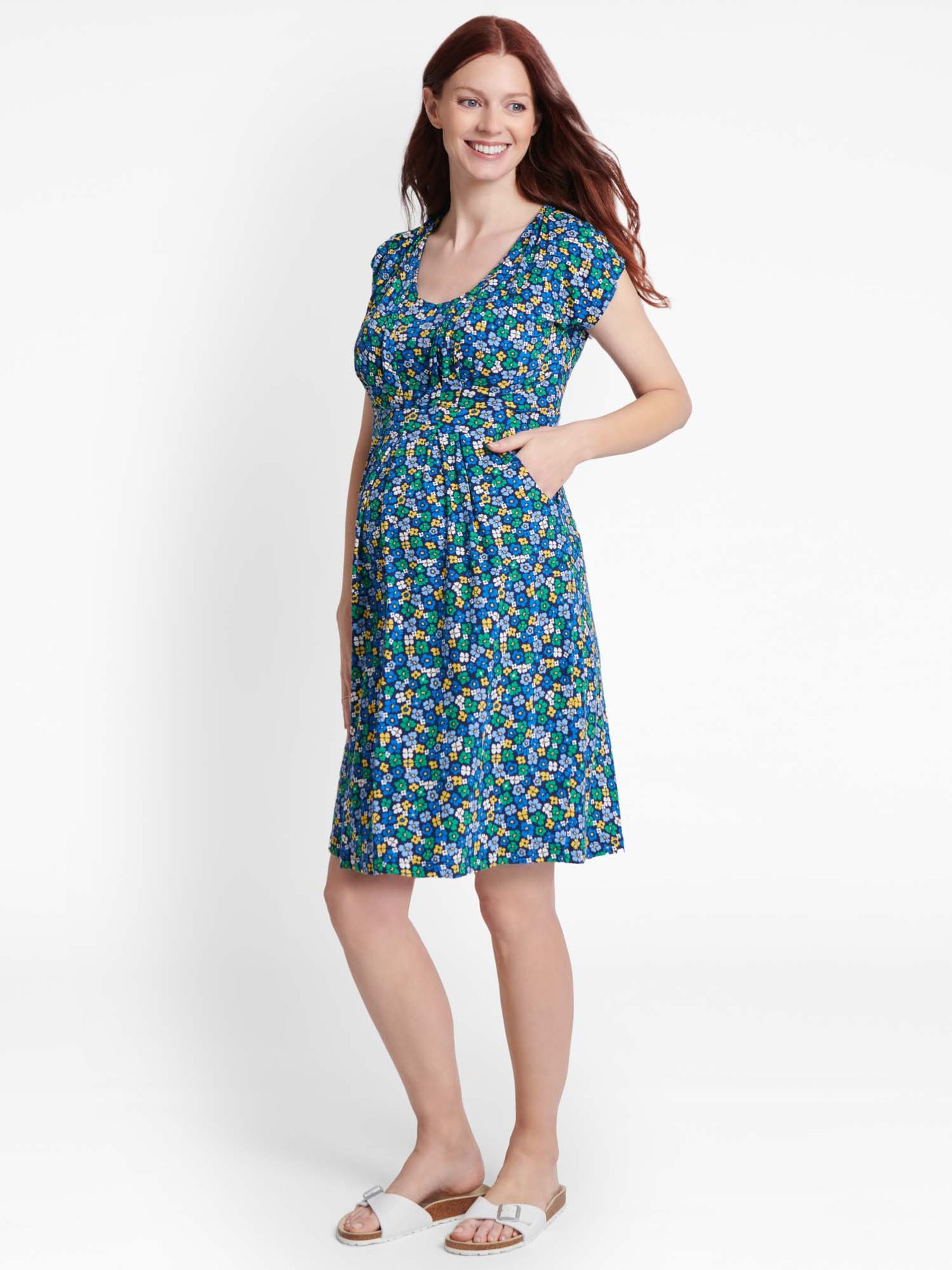 Blue Blue Ditsy Print Pleated Maternity & Nursing Tunic Dress - Image 1 of 2