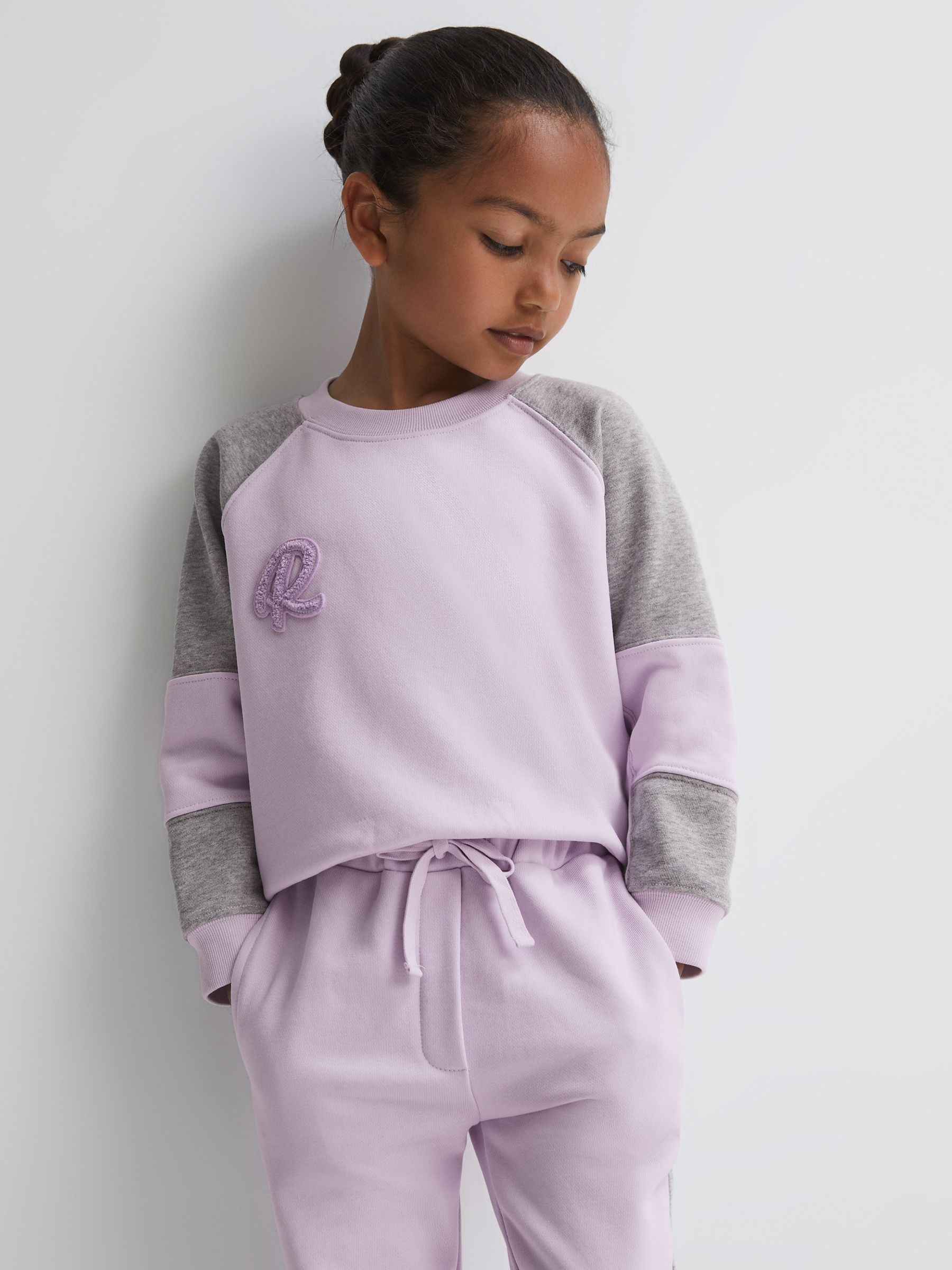 Junior Colourblock Motif Jersey Jumper in Lilac - Image 1 of 6
