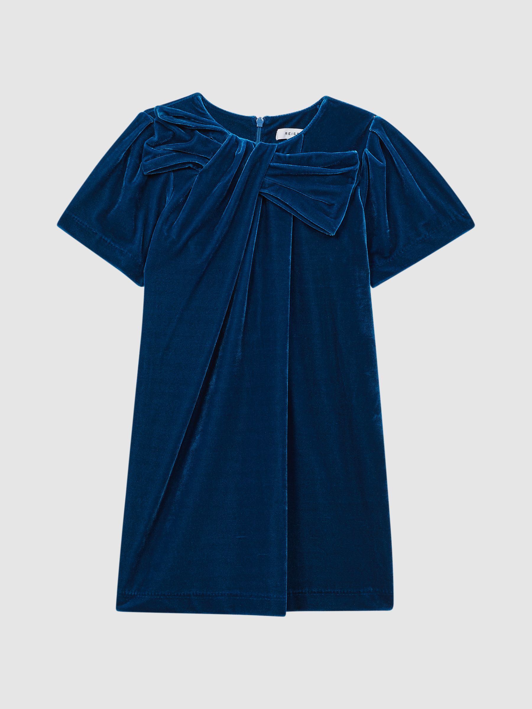 4-9 yrs Velvet Bow Dress in Teal - Image 2 of 5