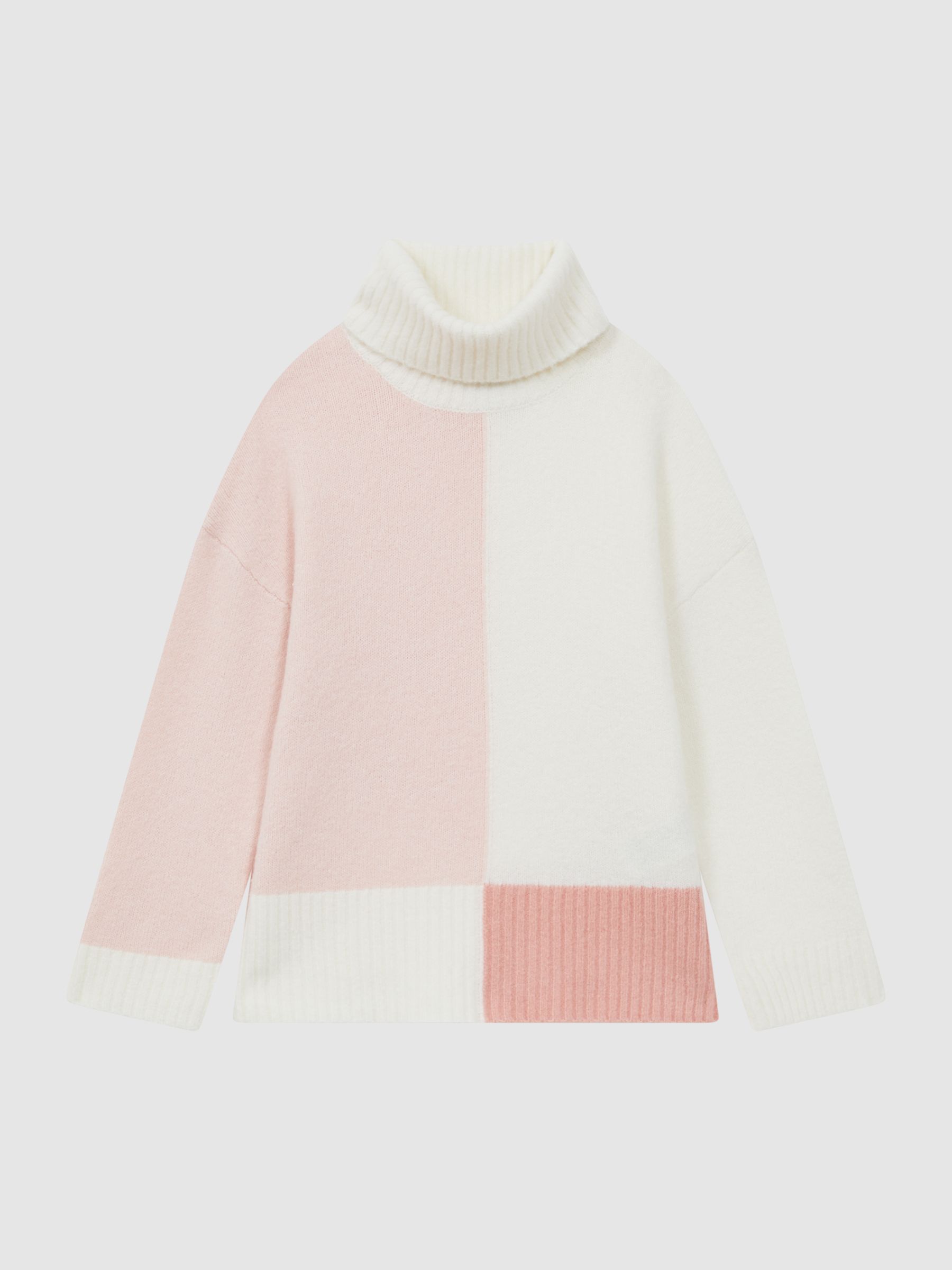 4-9 yrs Knitted Colourblock Roll Neck Jumper in Ivory - Image 2 of 6