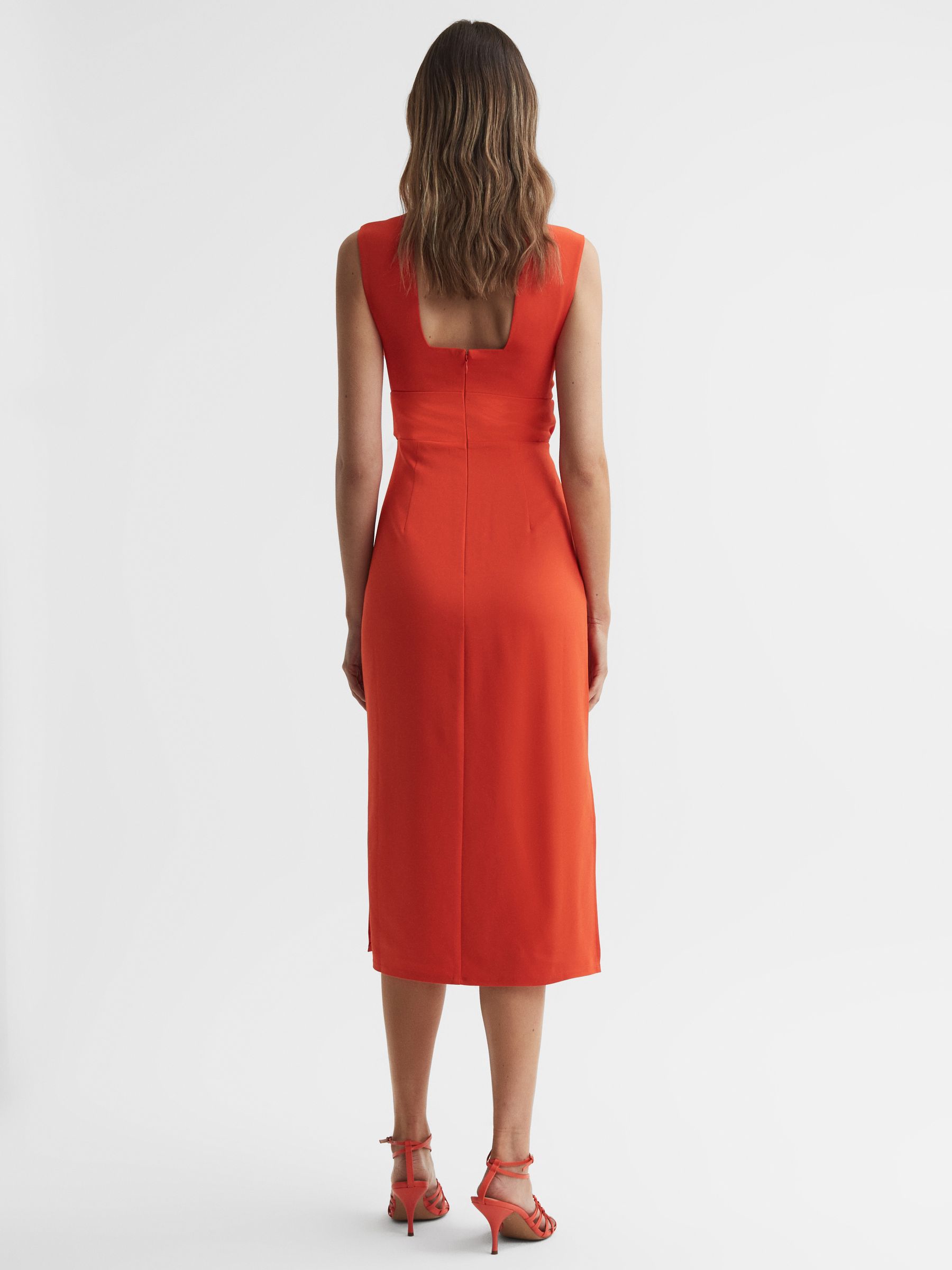 Fitted Wrap Design Midi Dress in Orange - image 4