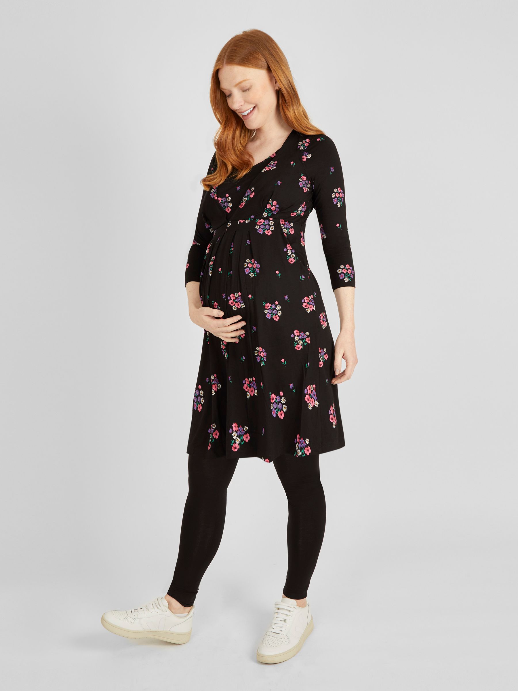 Black Floral Maternity & Nursing Tunic Dress - Image 1 of 4