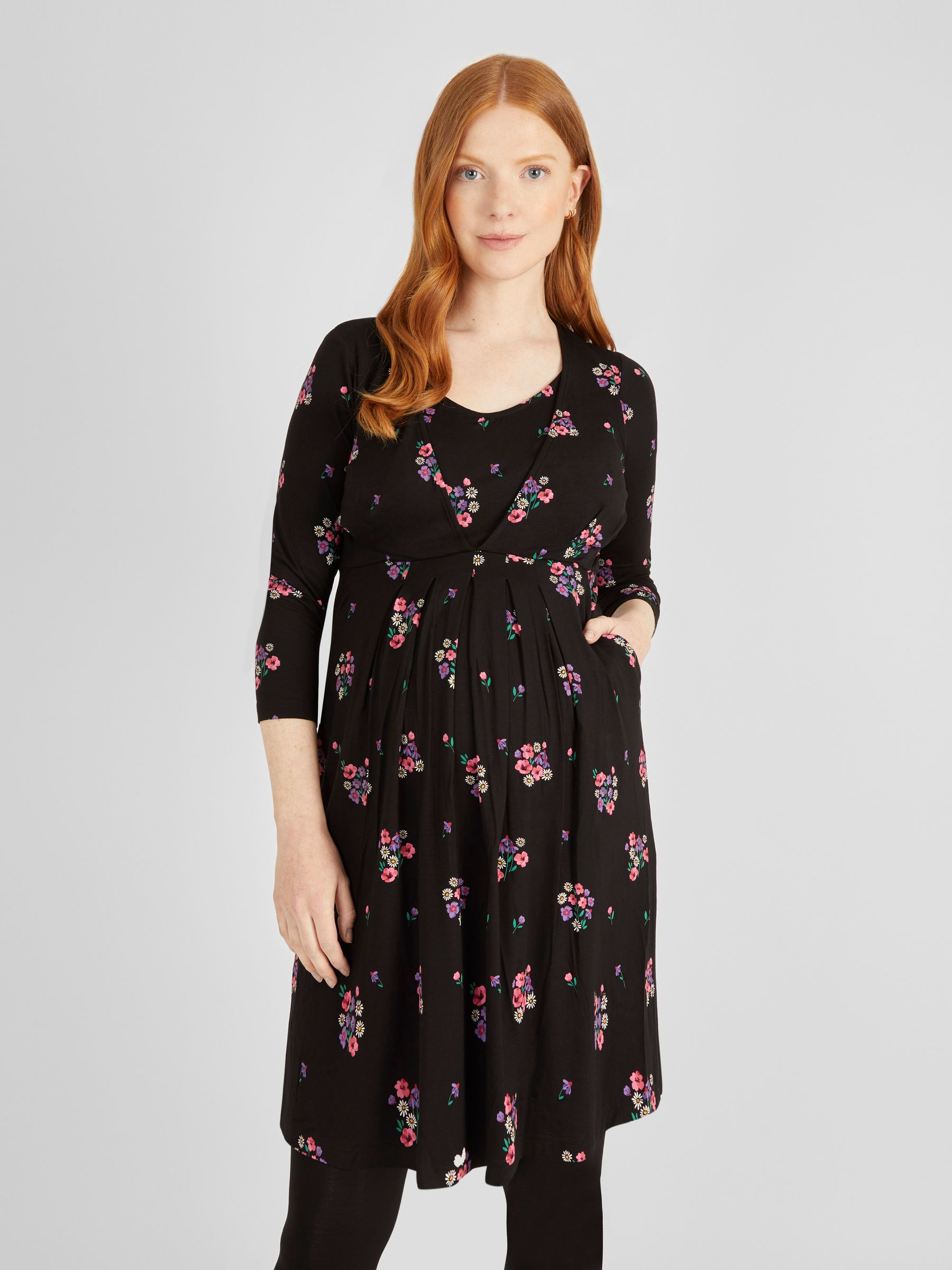Black Floral Maternity & Nursing Tunic Dress - Image 2 of 4