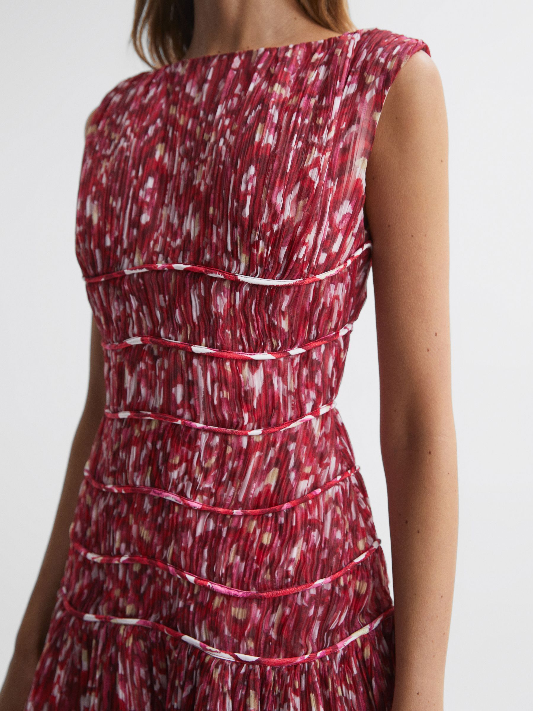 Rachel Gilbert Floral Pleated Midi Dress in Red Print - Image 3 of 5