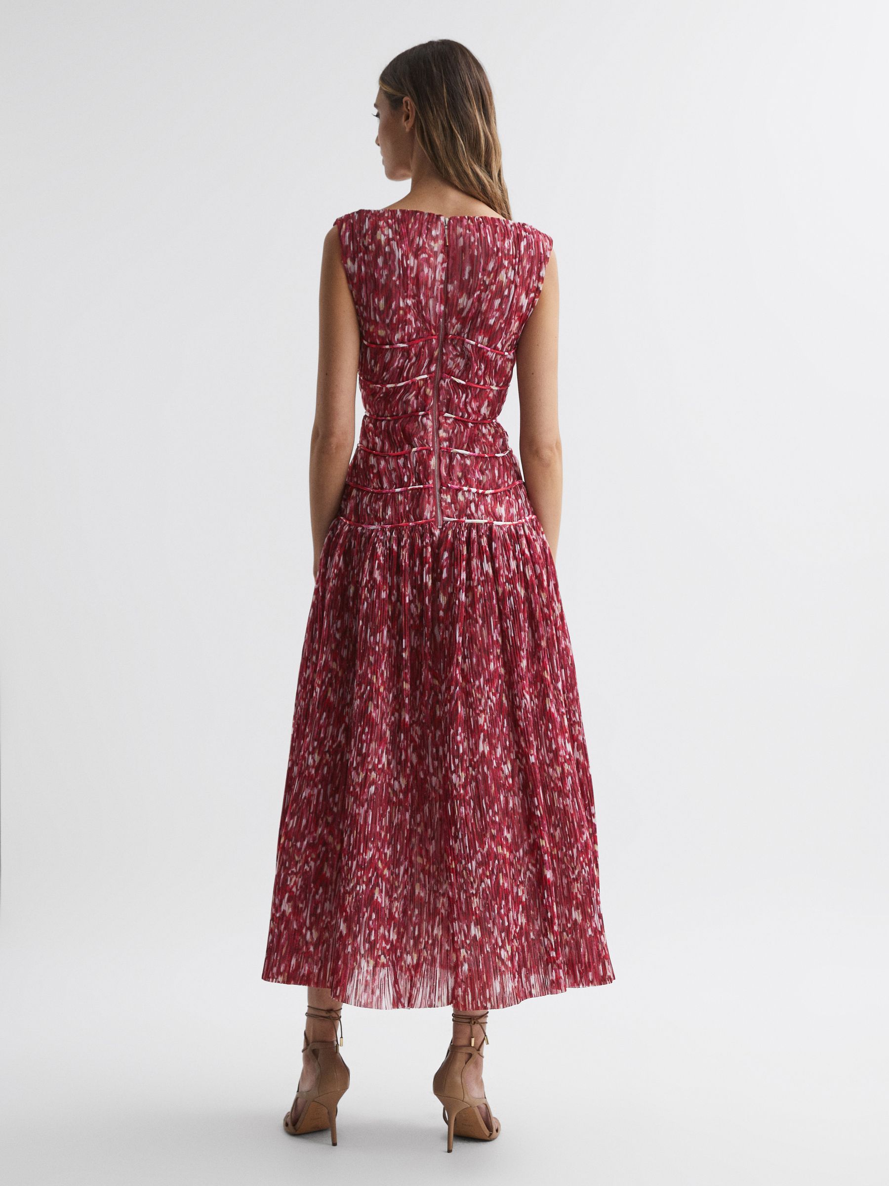 Rachel Gilbert Floral Pleated Midi Dress in Red Print - Image 4 of 5