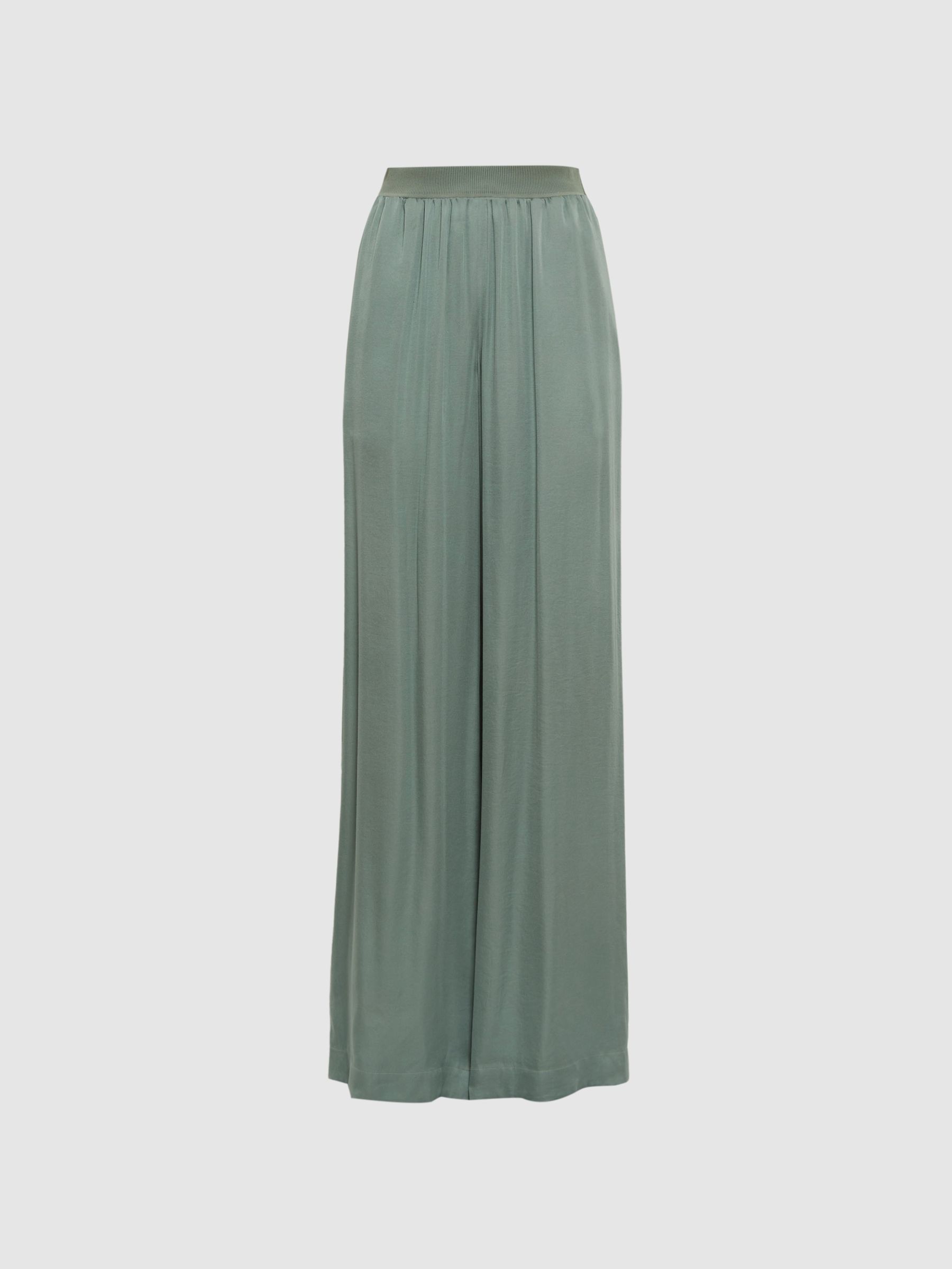 Wide Leg Elasticated Waist Trousers in Sage - Image 2 of 5